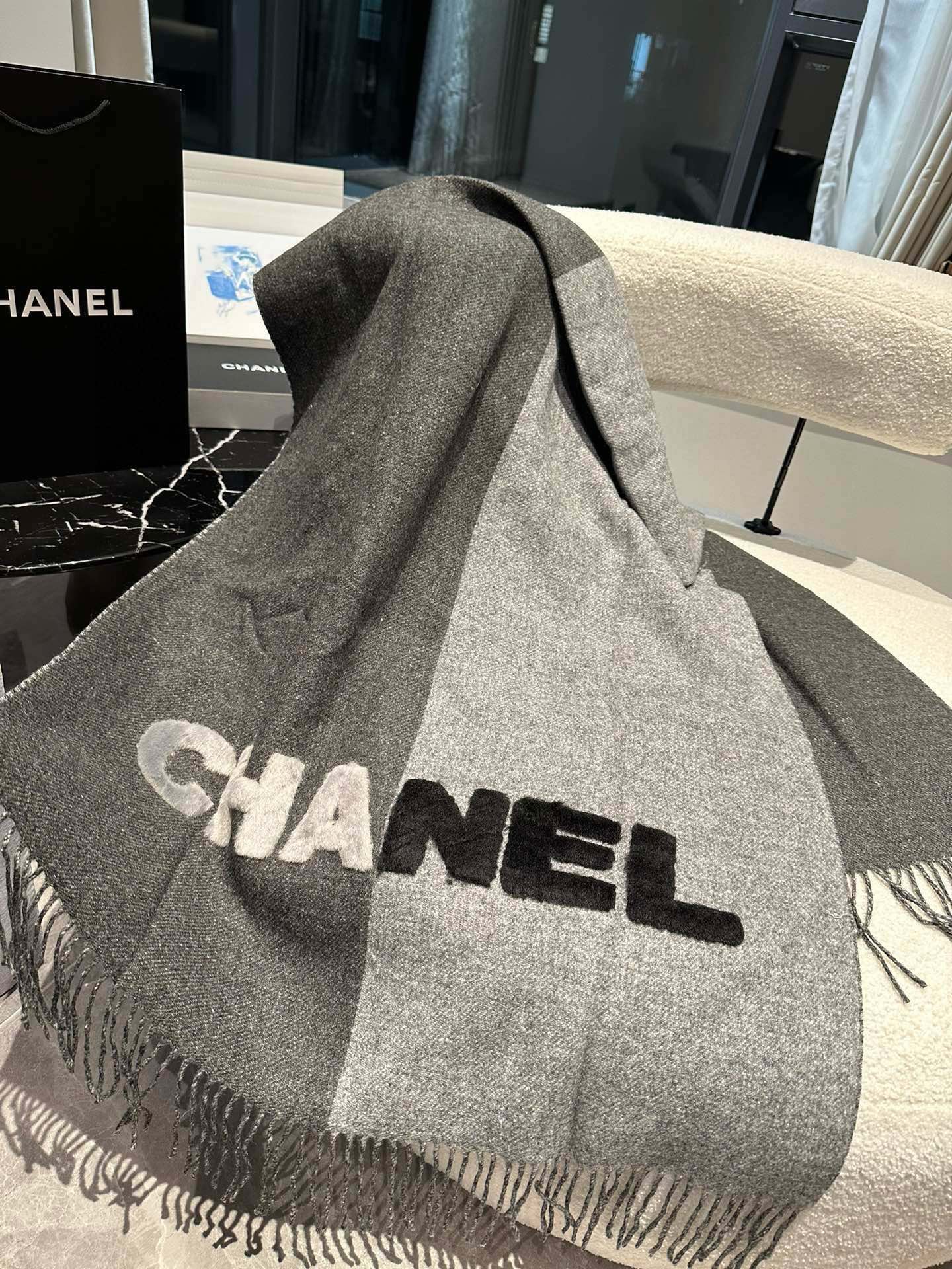 CC Scarf 200 CM In Dark Grey Mix Light Grey Fleece Wool 405153