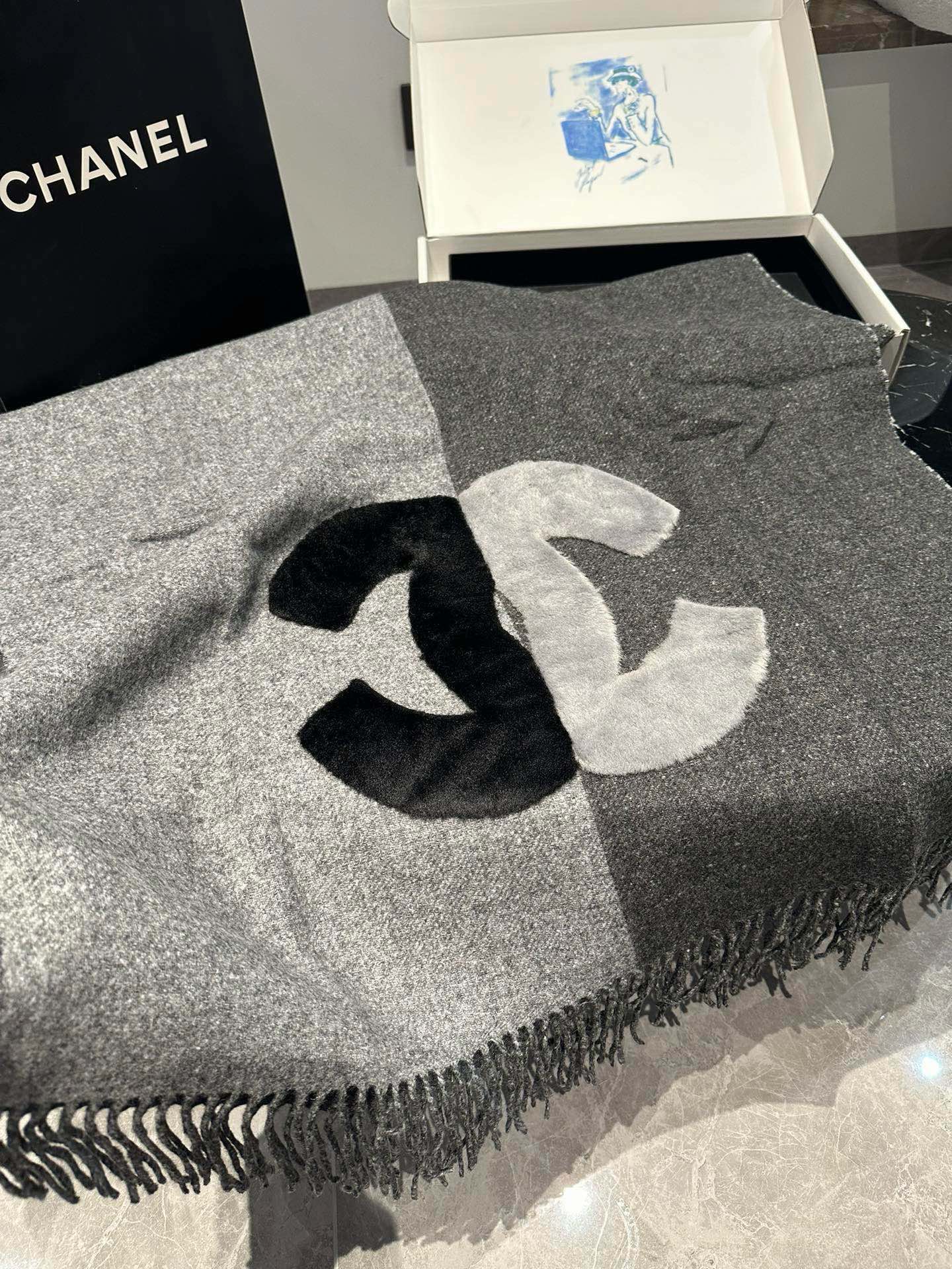 CC Scarf 200 CM In Dark Grey Mix Light Grey Fleece Wool 405153