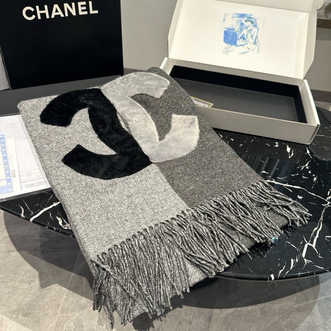 CC Scarf 200 CM In Dark Grey Mix Light Grey Fleece Wool 405153