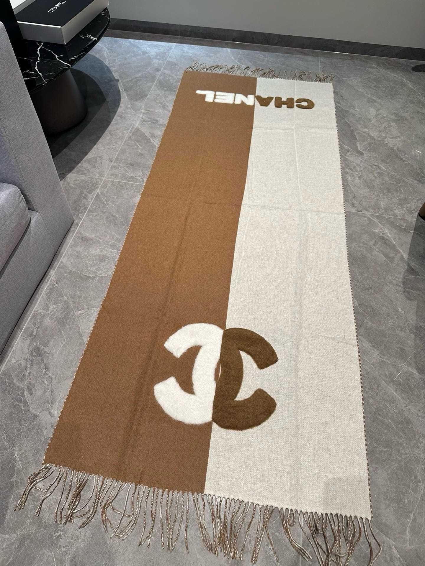 CC Scarf 200 CM In Brown Mix White Fleece Wool  405154