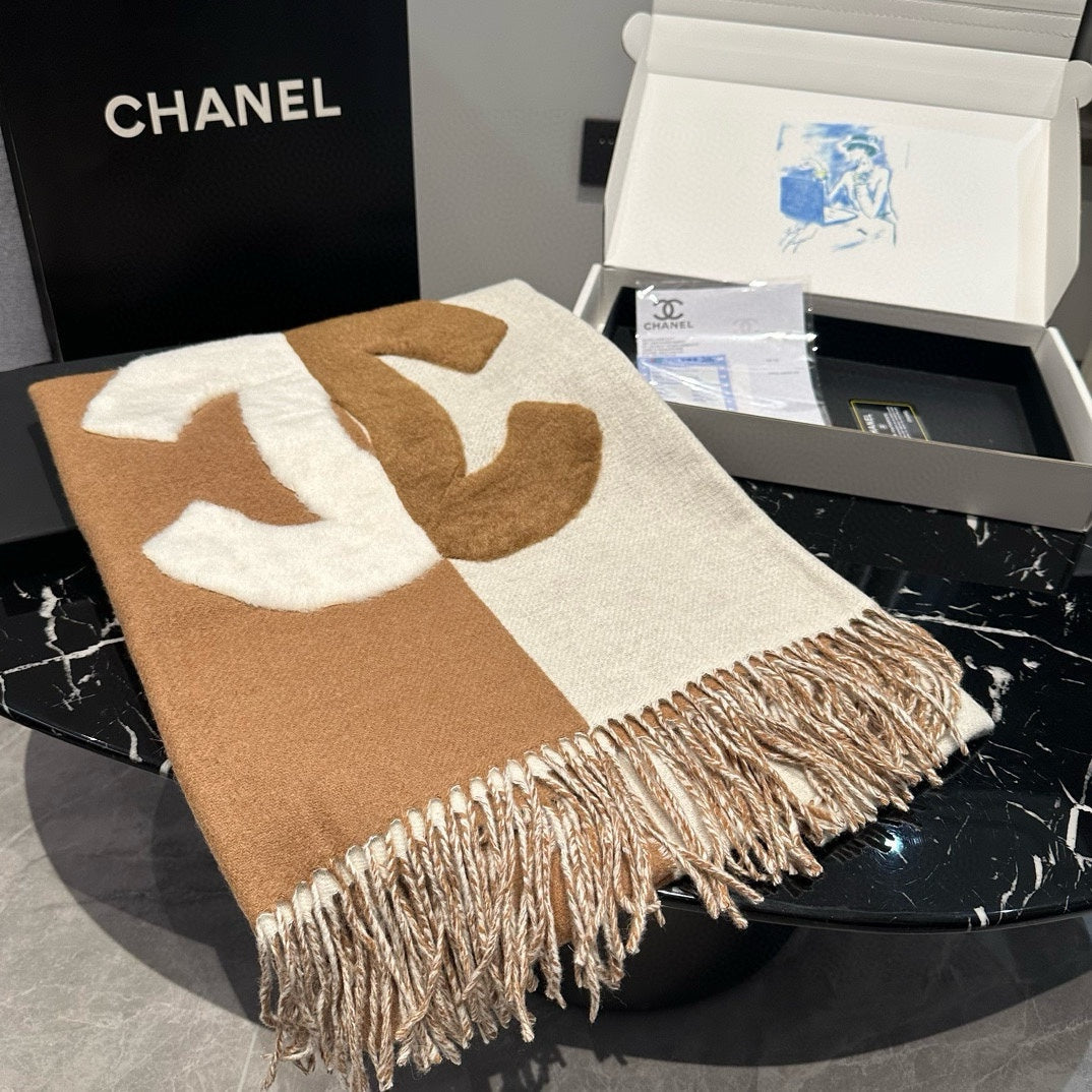 CC Scarf 200 CM In Brown Mix White Fleece Wool  405154