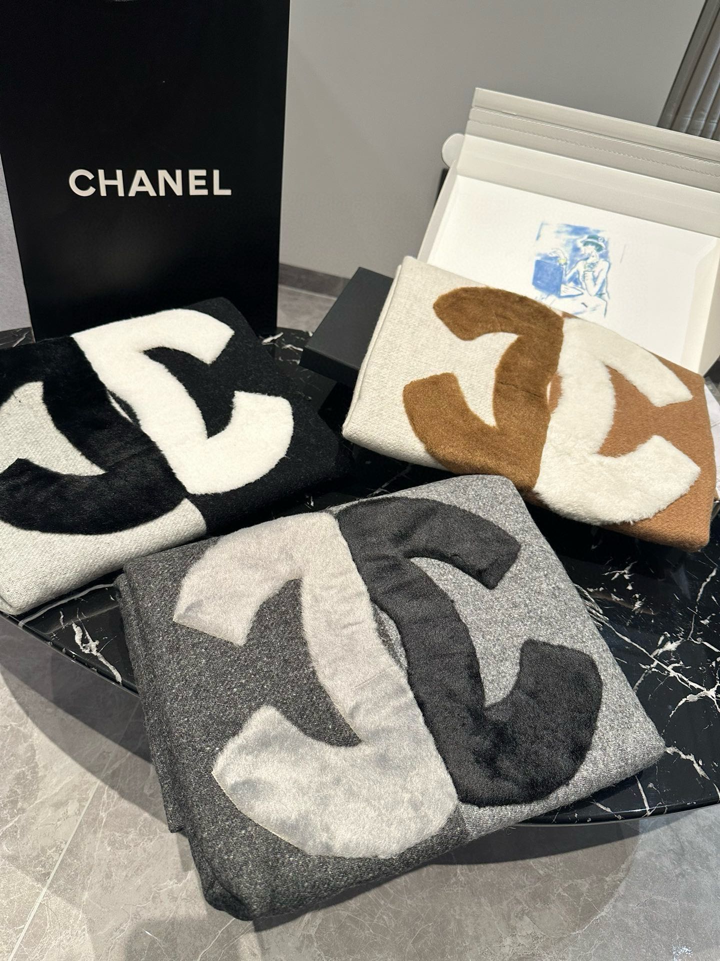 CC Scarf 200 CM In Brown Mix White Fleece Wool  405154