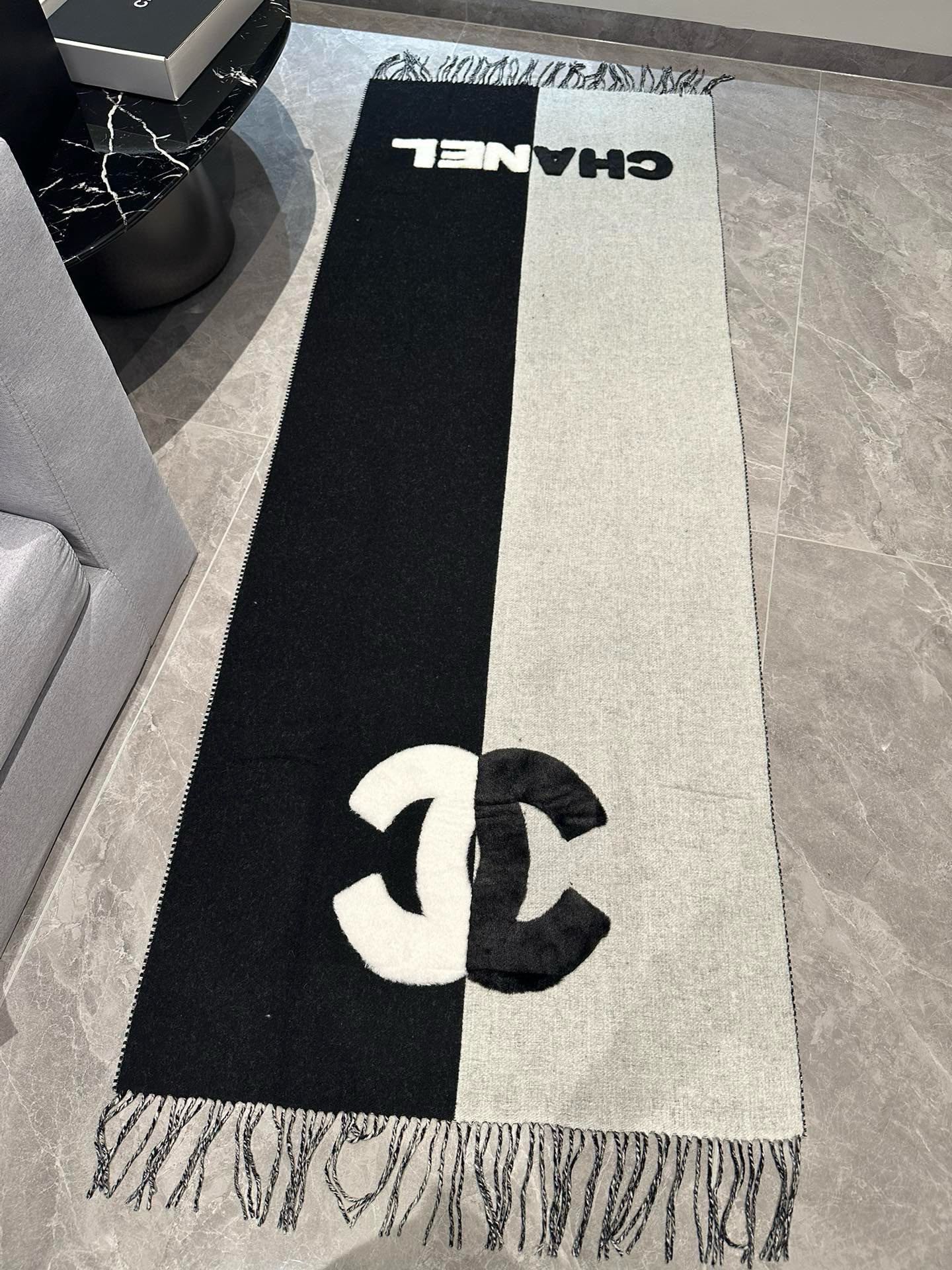 CC Scarf 200 CM In Black Mix White Fleece Wool  405155