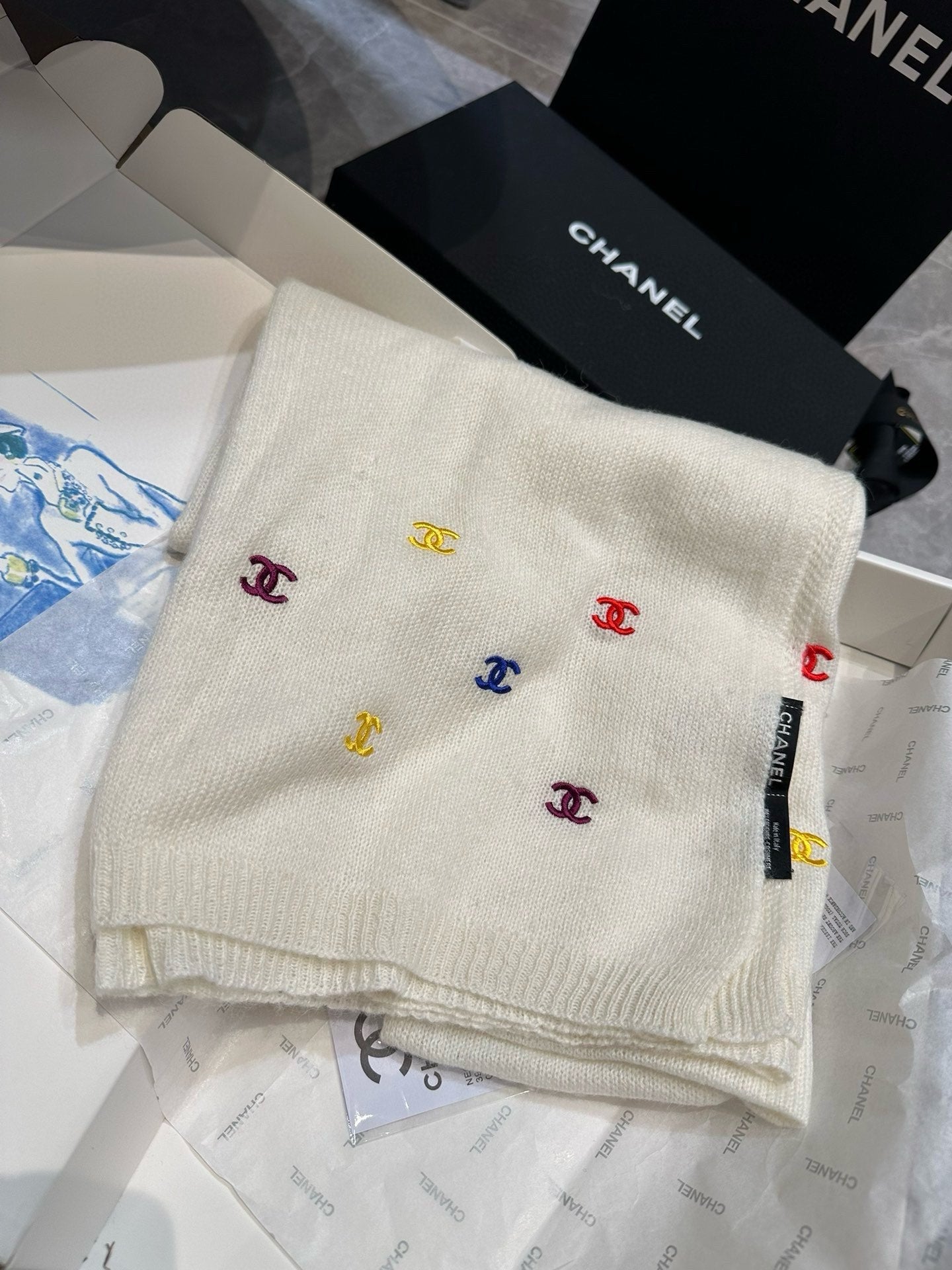 CC Scarf 195 CM In White Colorful Cashmere 418286