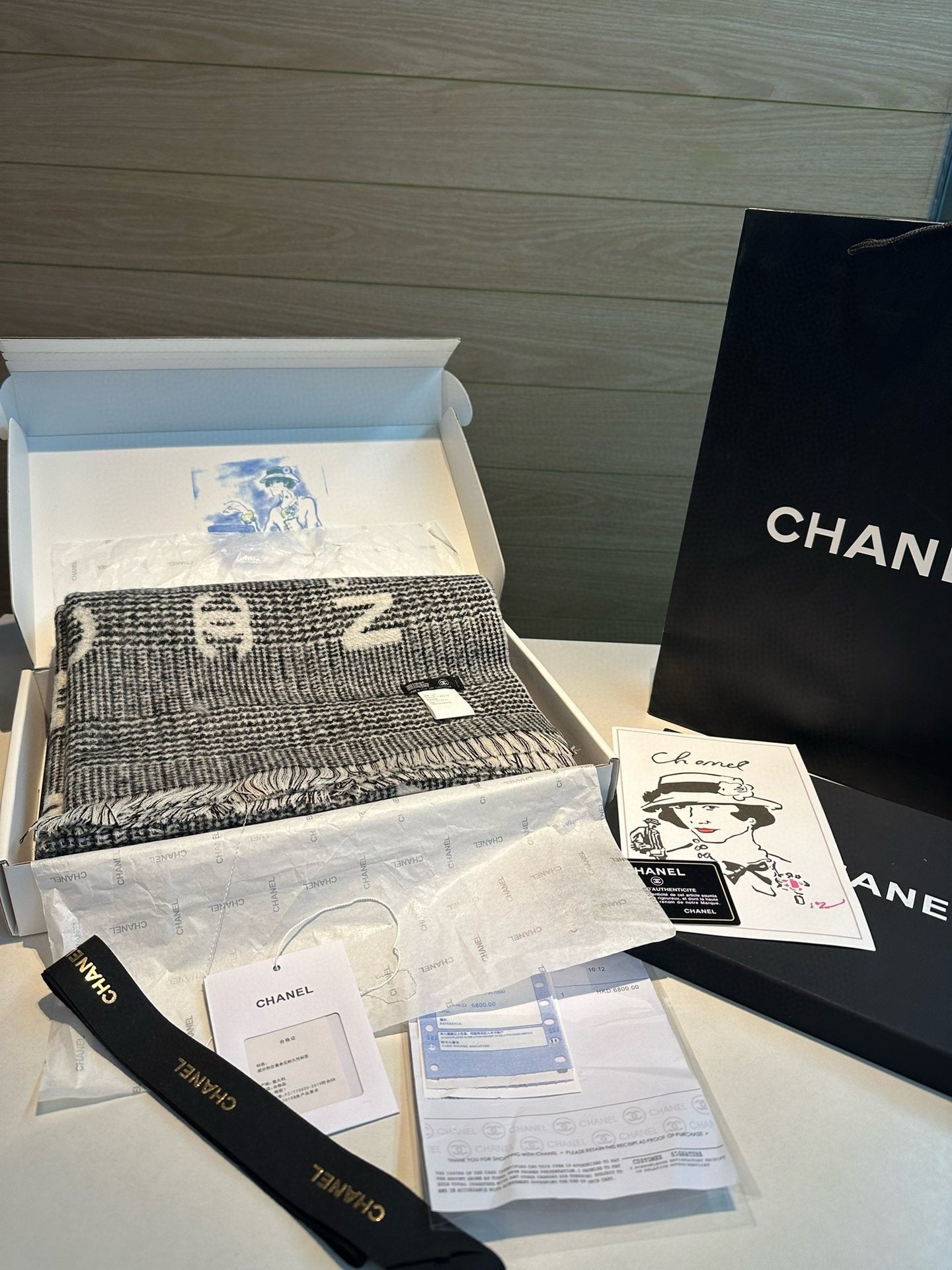 CC Scarf 194.4 CM In White Mix Black Cashmere 421437