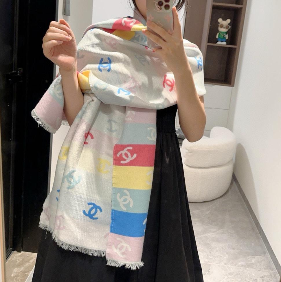 CC Scarf 180 CM In White Rainbow Cashmere Mix Wool And Mulberry Silk 422822