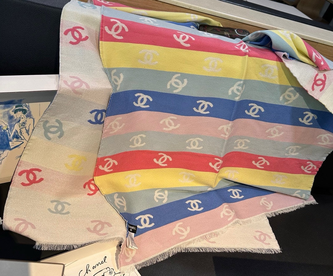 CC Scarf 180 CM In White Rainbow Cashmere Mix Wool And Mulberry Silk 422822