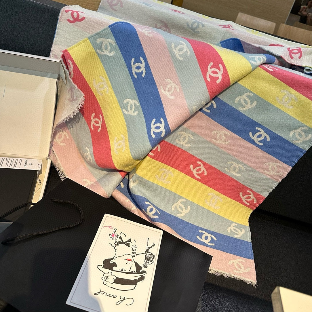 CC Scarf 180 CM In White Rainbow Cashmere Mix Wool And Mulberry Silk 422822
