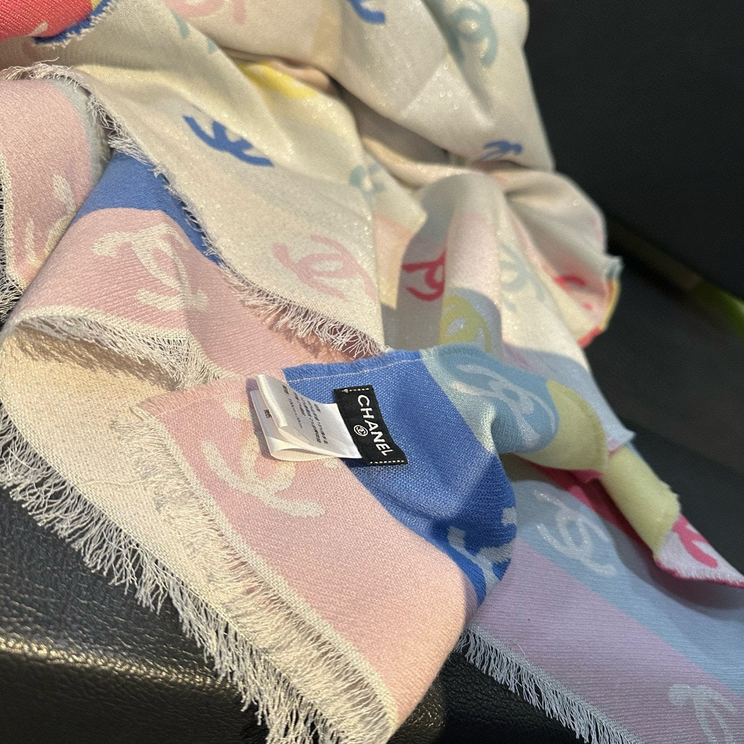 CC Scarf 180 CM In White Rainbow Cashmere Mix Wool And Mulberry Silk 422822