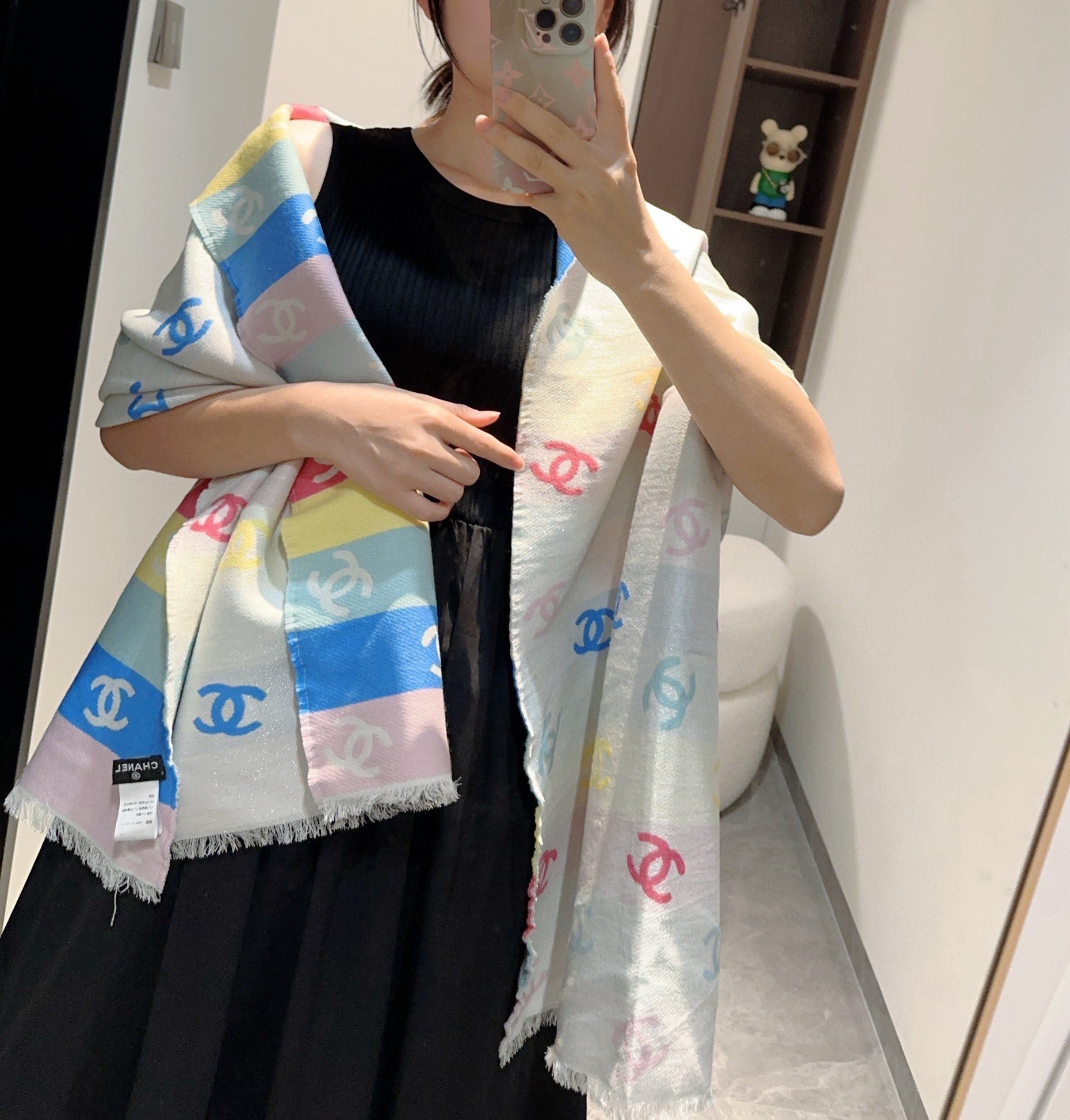 CC Scarf 180 CM In White Rainbow Cashmere Mix Wool And Mulberry Silk 422822