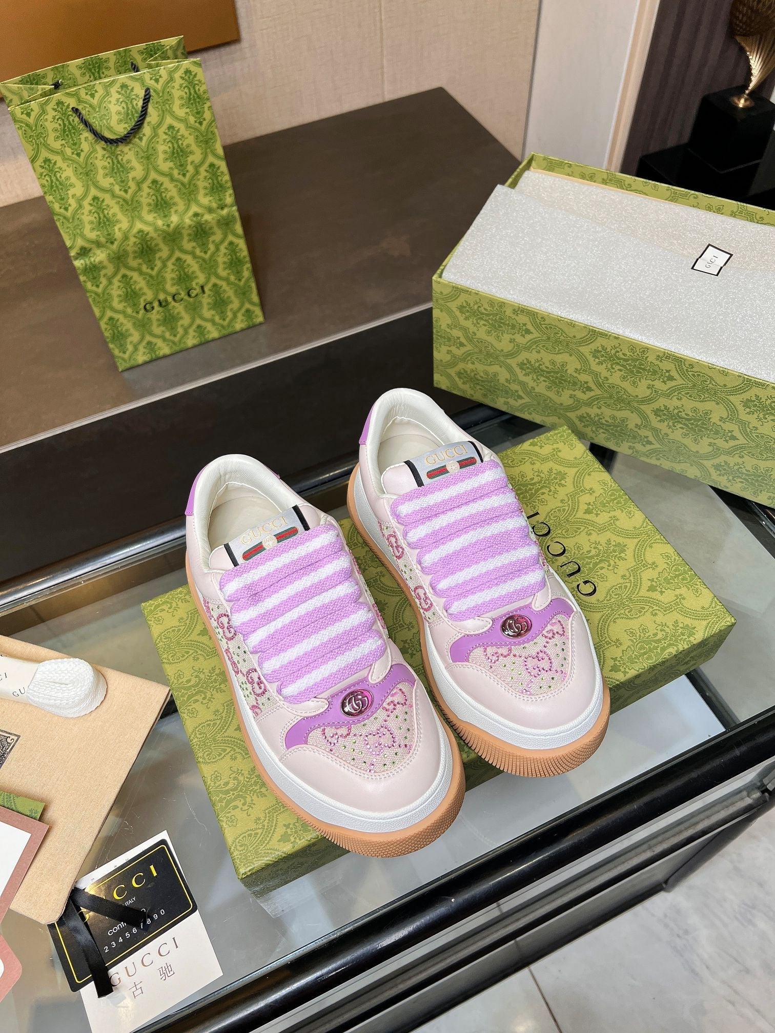 GG Men's Screener Sneaker Purple Canvas Sheepskin  523600