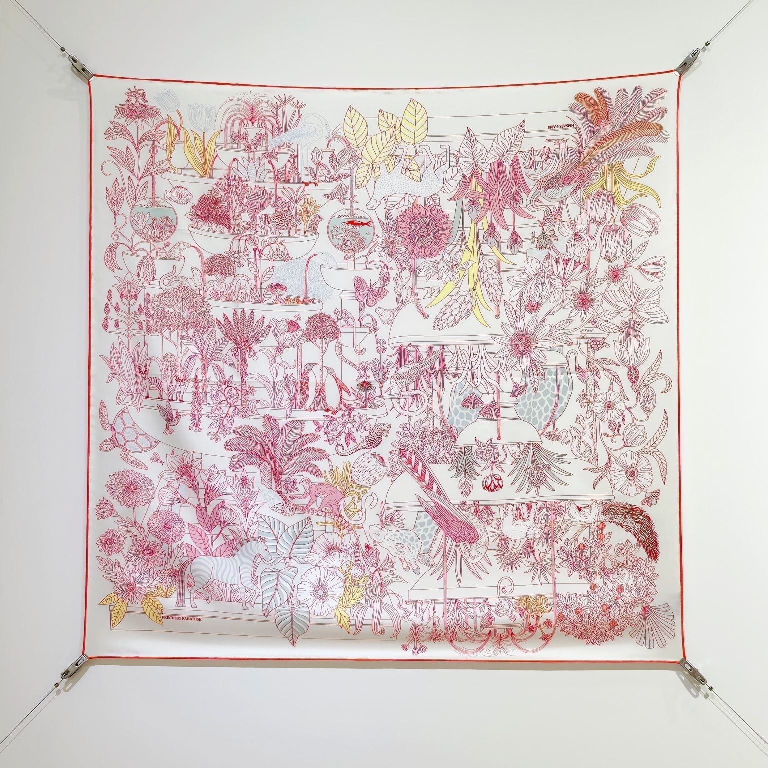 HM 26ss Sweet Saddle Scarf 90 Pink White Twill Silk 132415