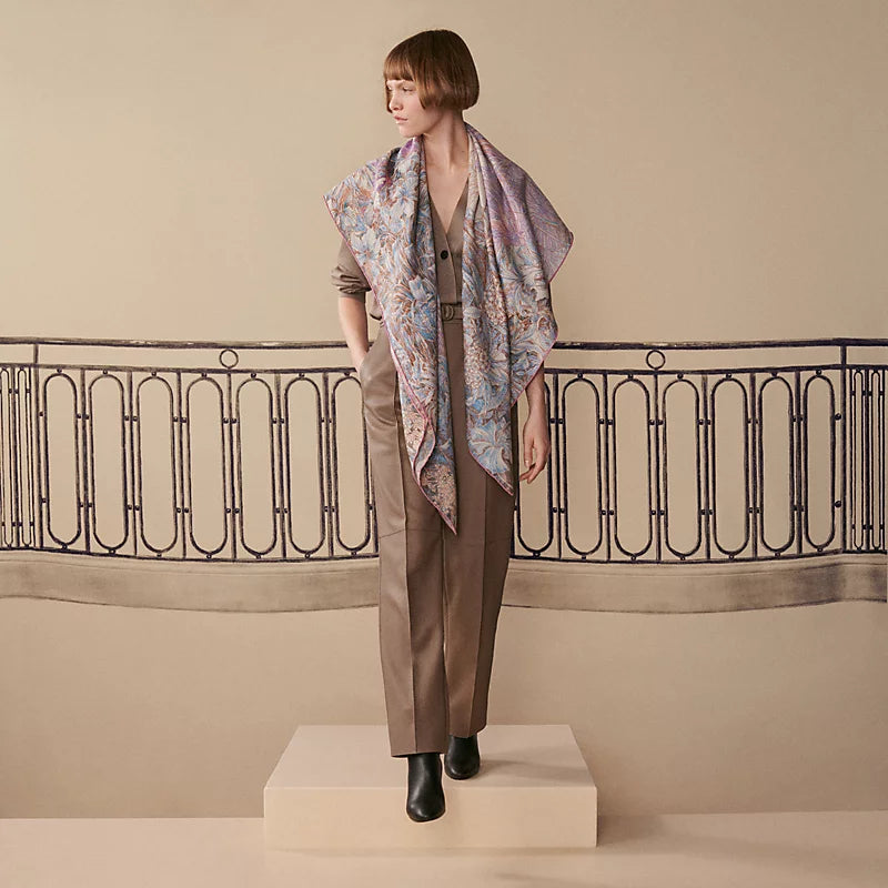 HM 26s 90 Double Sided Scarf Pink Beige Colorful Mulberry Silk 141474