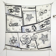 CC 25 Camellia Scarf 140CM White Black Cashmere 293083