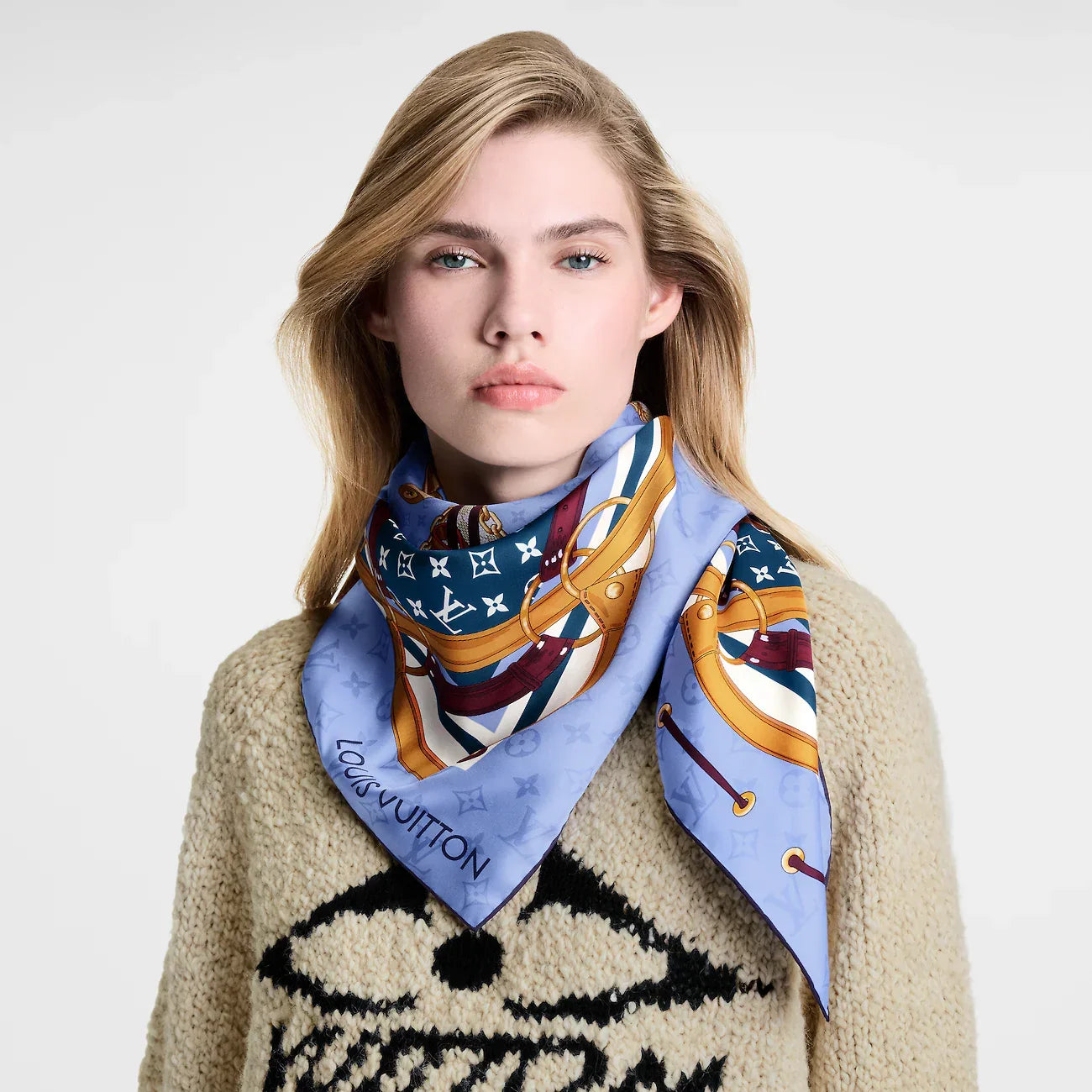 LV Double Sided Scarf 90 Purple Pastel Monogram Cashmere Silk 168753