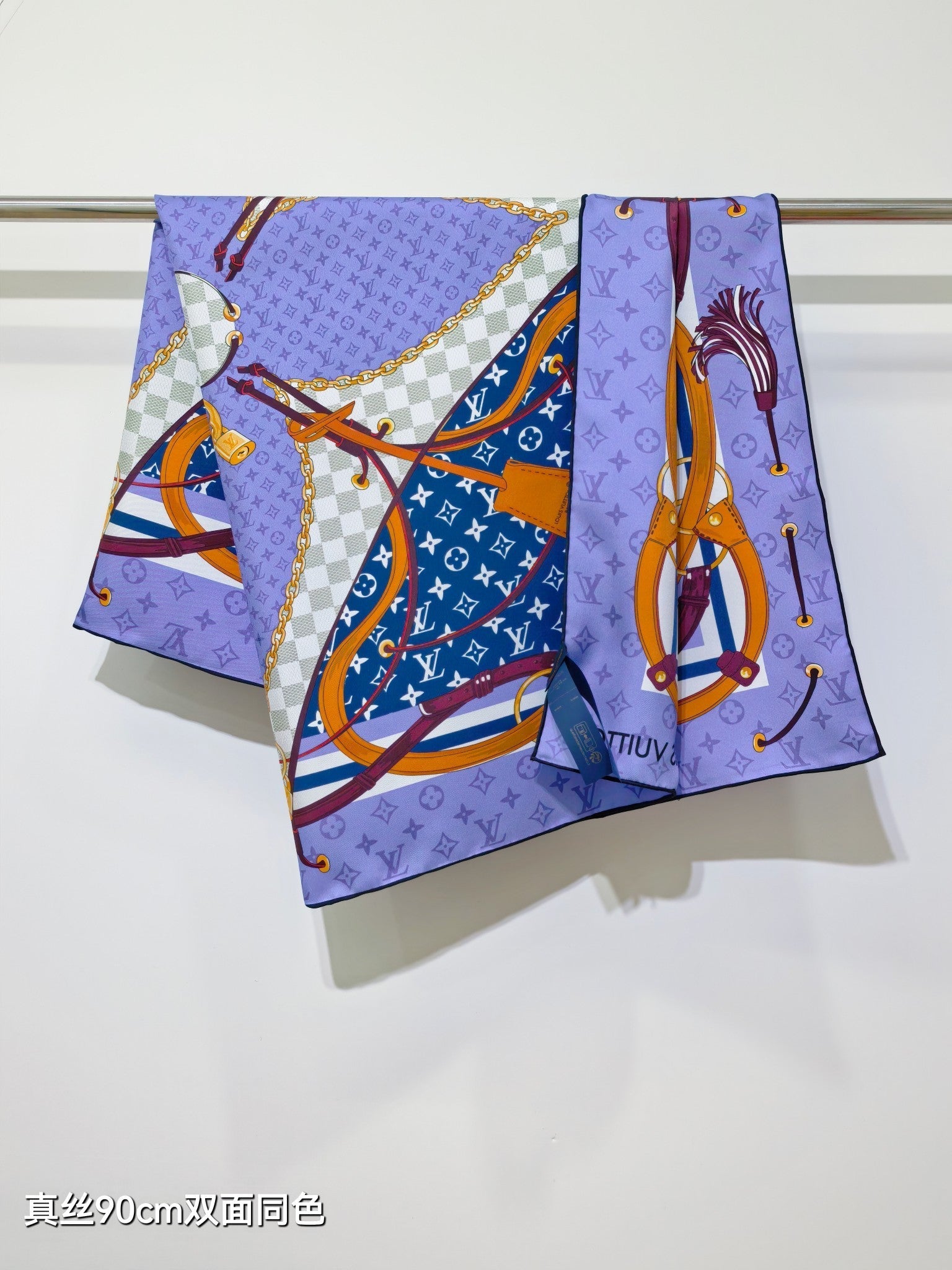 LV Double Sided Scarf 90 Purple Pastel Monogram Cashmere Silk 168753