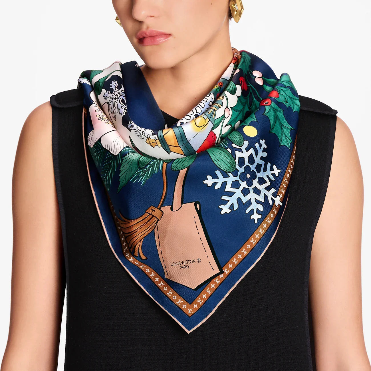 LV Double Sided Scarf 90 Navy Blue Colorful Mulberry Silk 168787