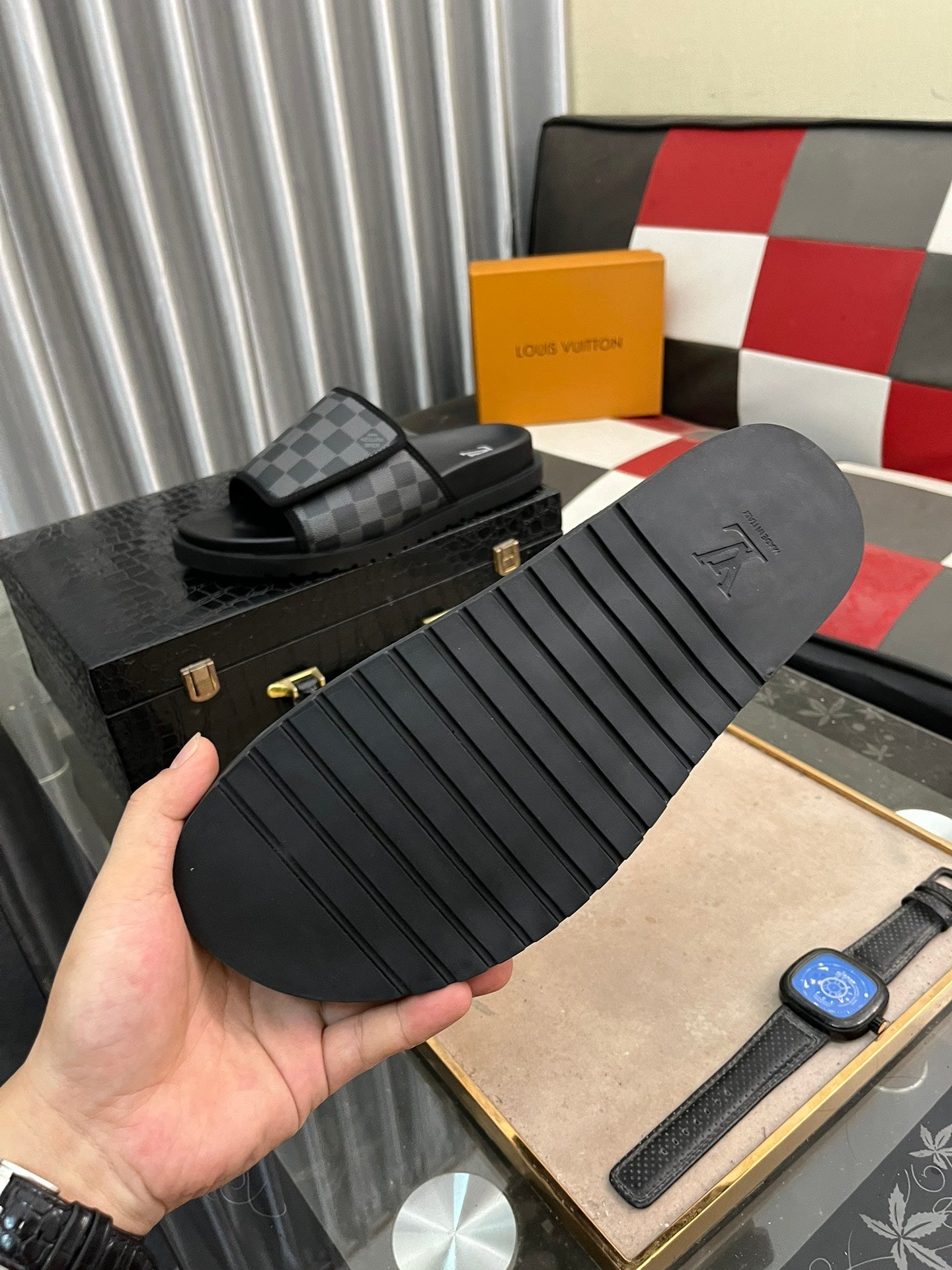 MIAMI MULE IN BLACK DAMIER JACQUARD