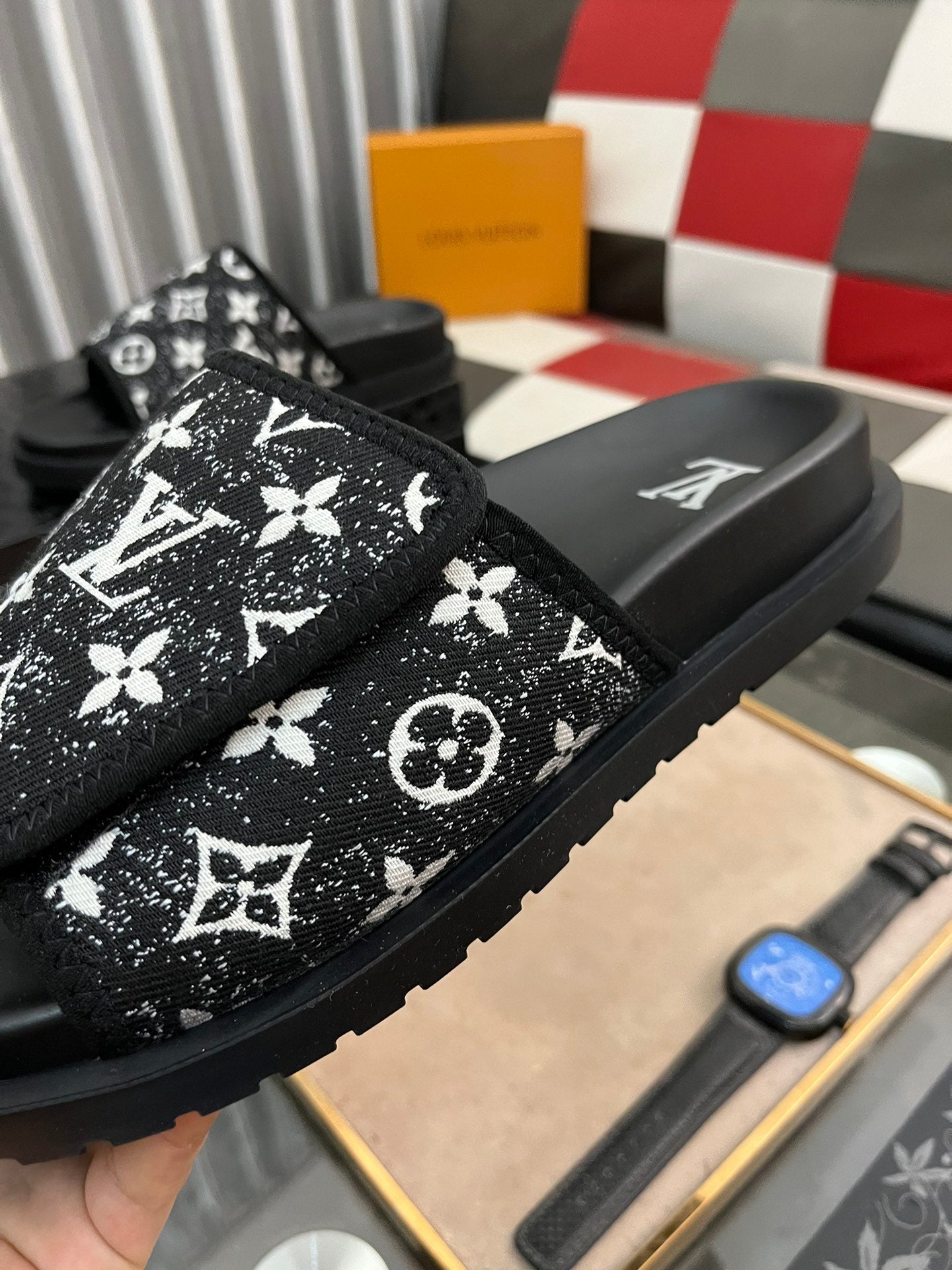 MIAMI MULE IN BLACK MIX WHITE MONOGRAM JACQUARD