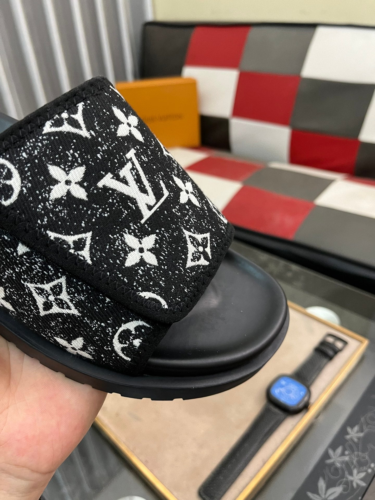MIAMI MULE IN BLACK MIX WHITE MONOGRAM JACQUARD