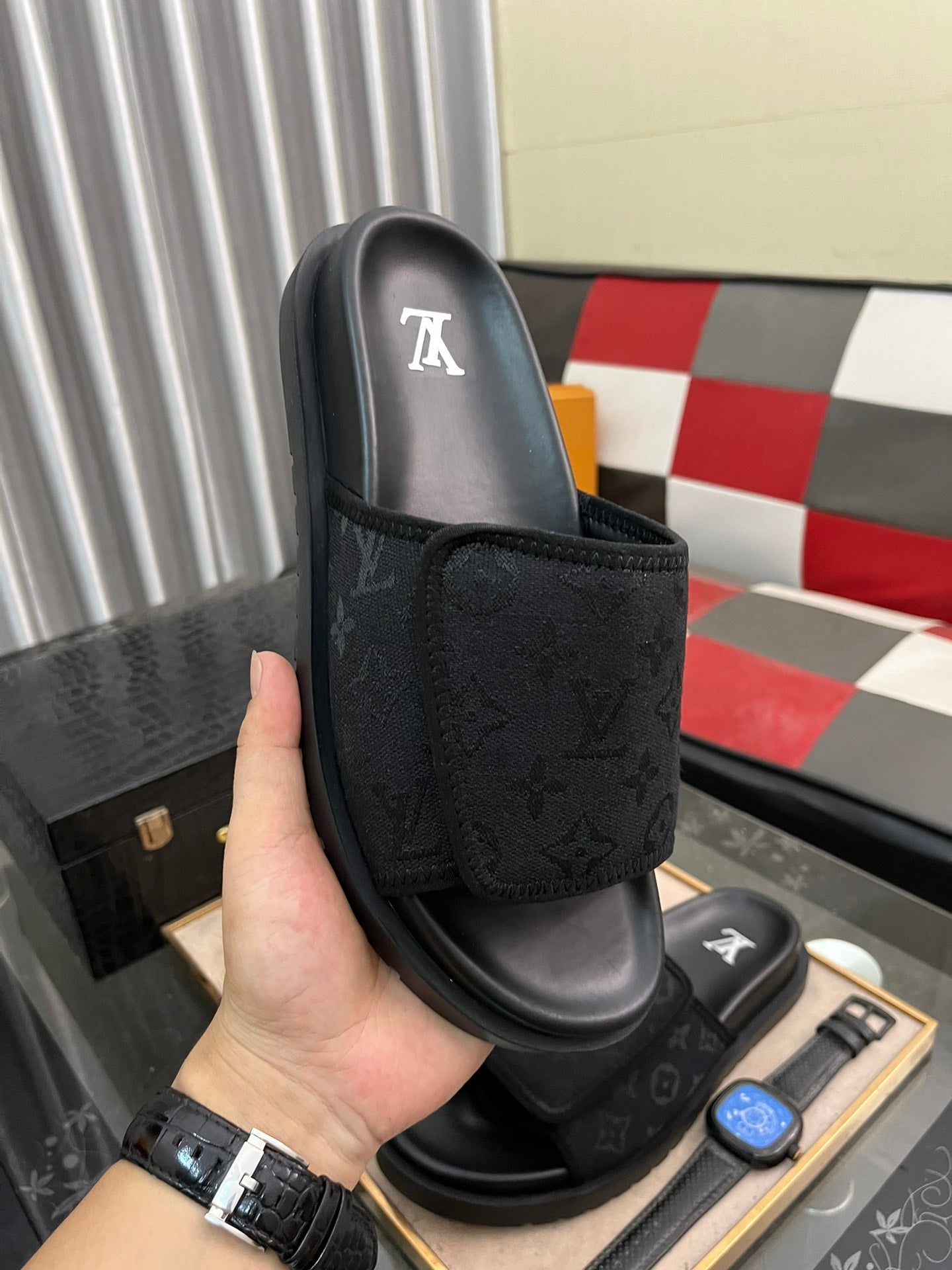 MIAMI MULE IN BLACK MONOGRAM JACQUARD