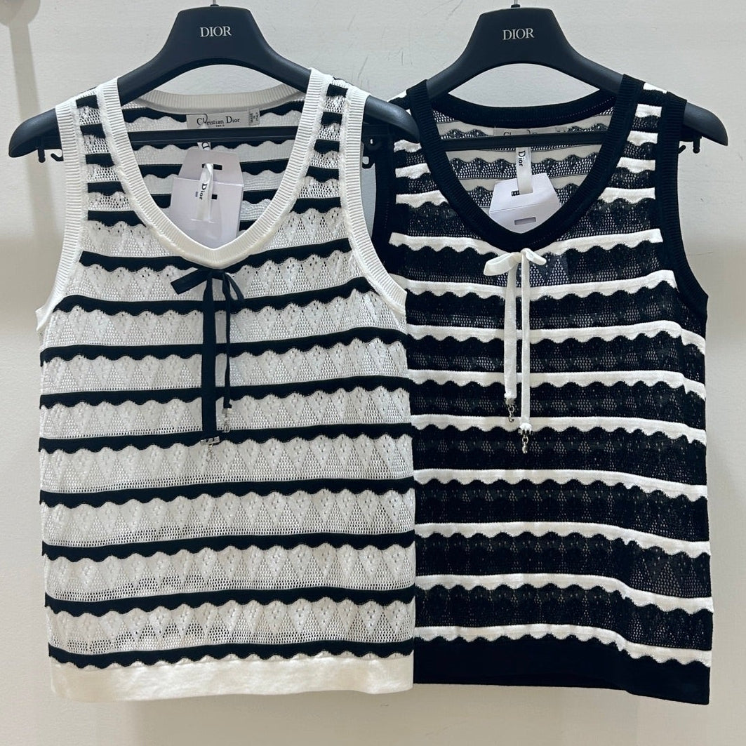 Dior 2026 Knit Vest Black And White Bow Detail Tencel 479351