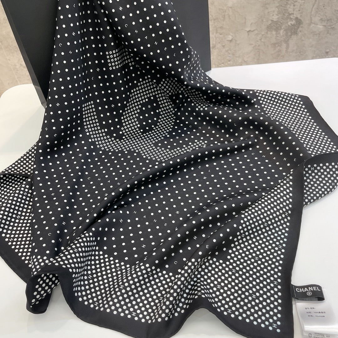 CC Square Scarf 90 CM In Black White Polka Dot  288719