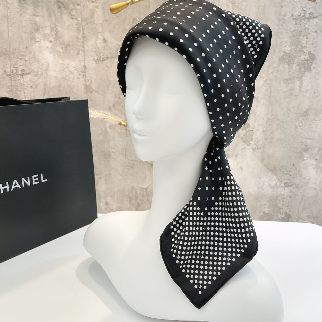 CC Square Scarf 90 CM In Black White Polka Dot  288719