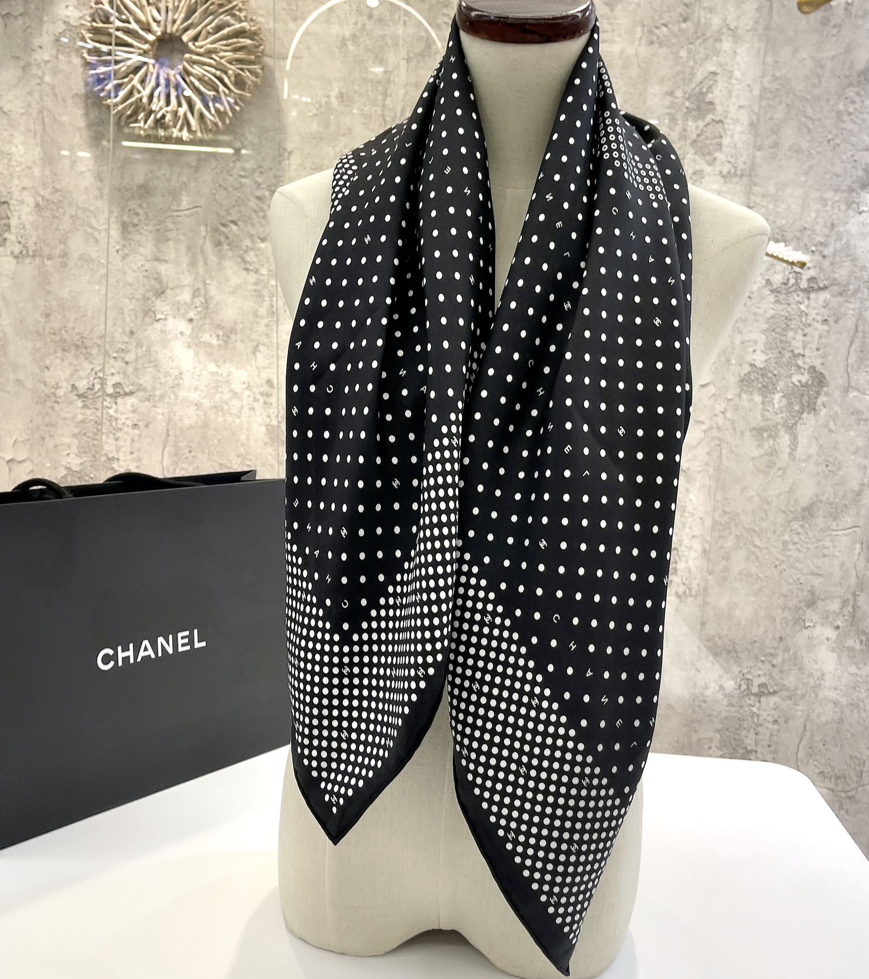 CC Square Scarf 90 CM In Black White Polka Dot  288719