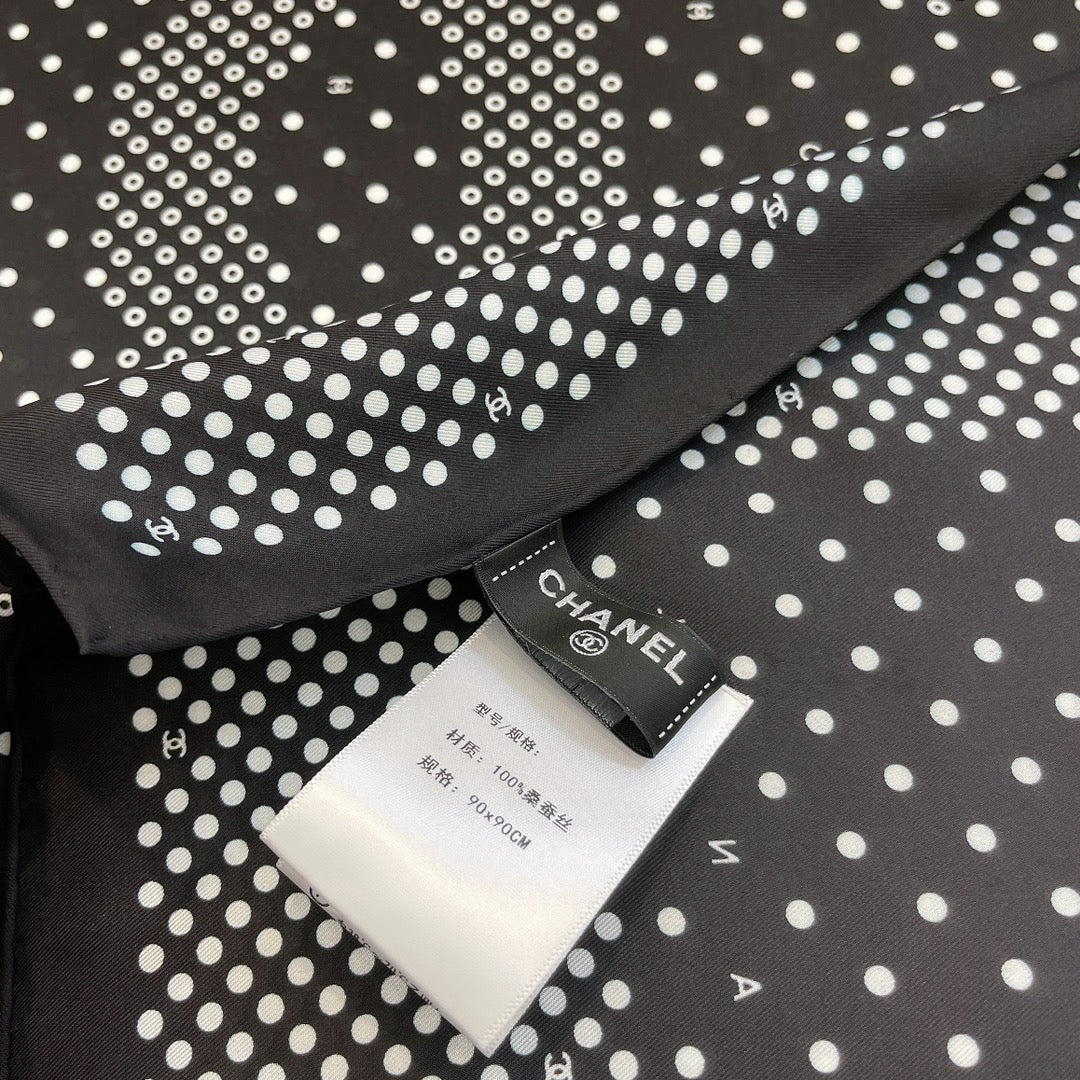 CC Square Scarf 90 CM In Black White Polka Dot  288719