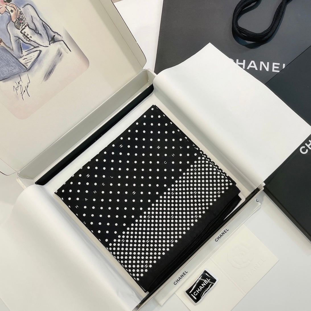 CC Square Scarf 90 CM In Black White Polka Dot  288719