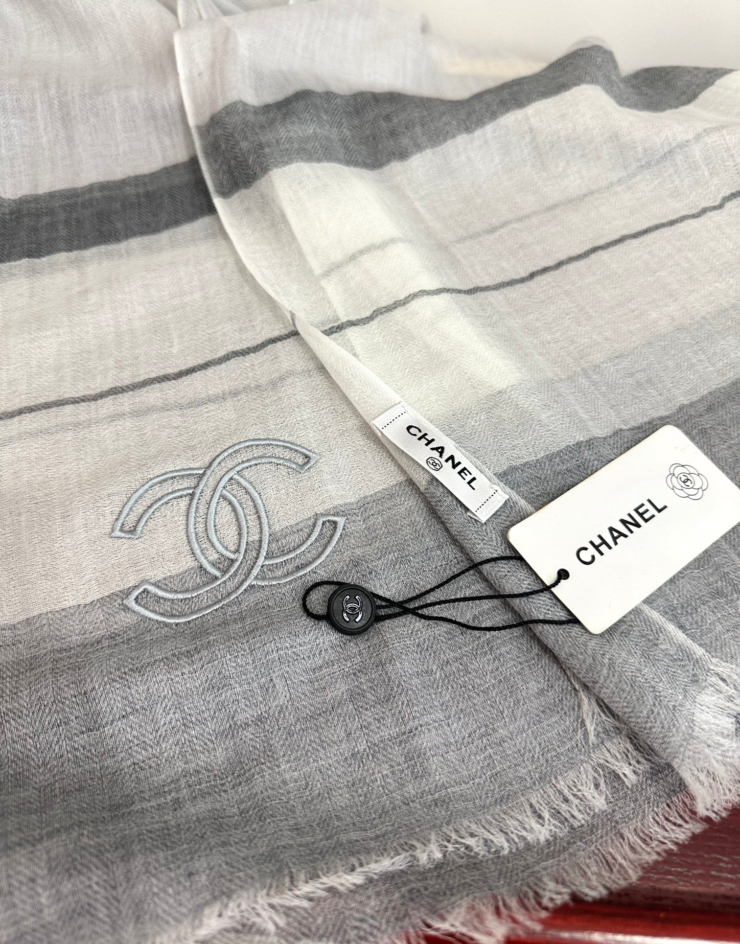 CC Scarf 200 CM In White Mix Light Grey Linen Fabric 423097