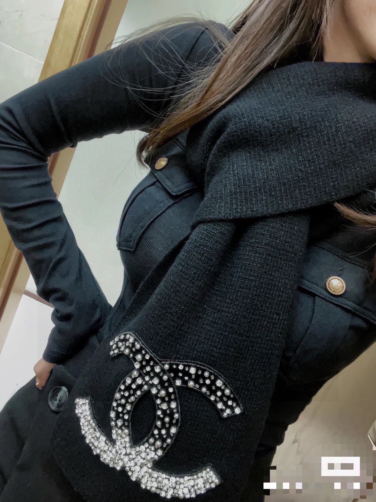 CC Rhinestone-Embellished Shawl 180 CM In Black Cashmere Wool 363687