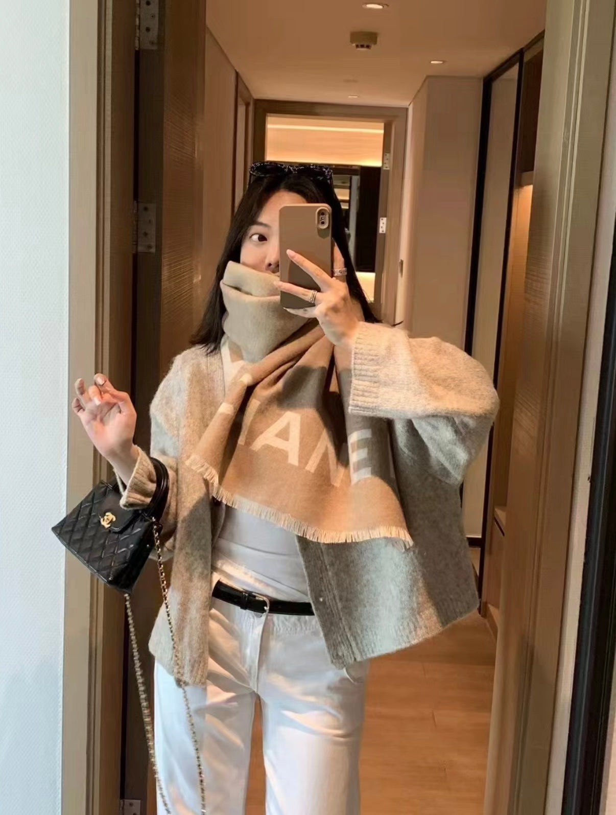 CC Scarf 200 CM In Brown Mix White Cashmere 401298