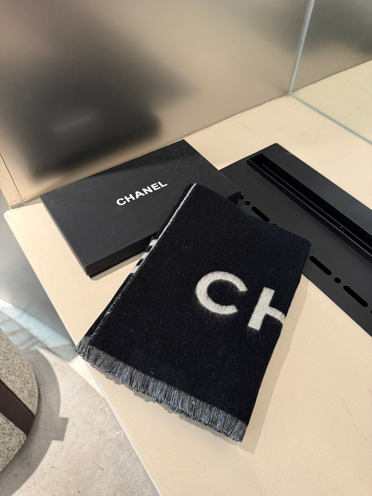 CC Scarf 200 CM In Black Mix Grey Cashmere 401299
