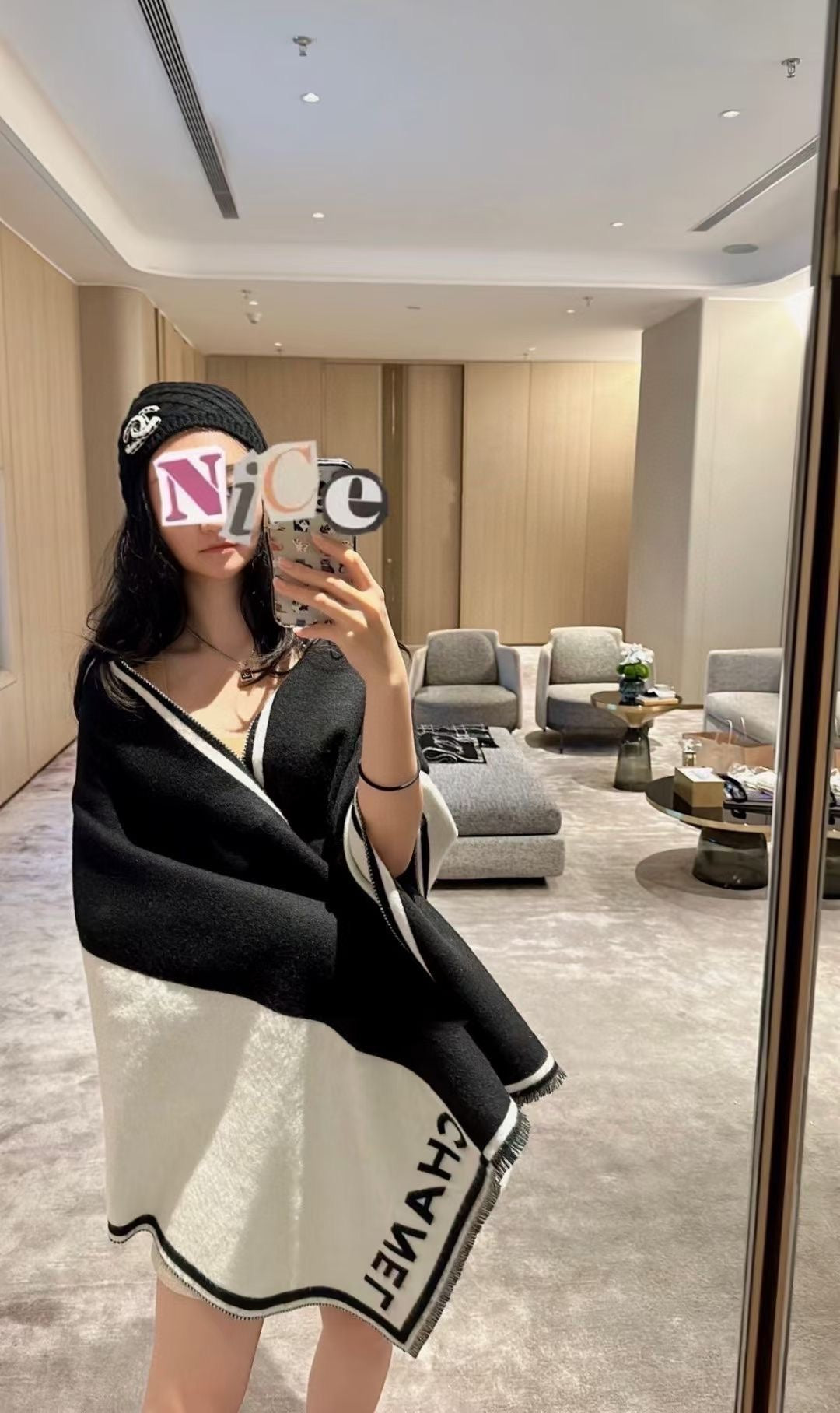 CC Scarf 200 CM In Black Mix White Cashmere 422916