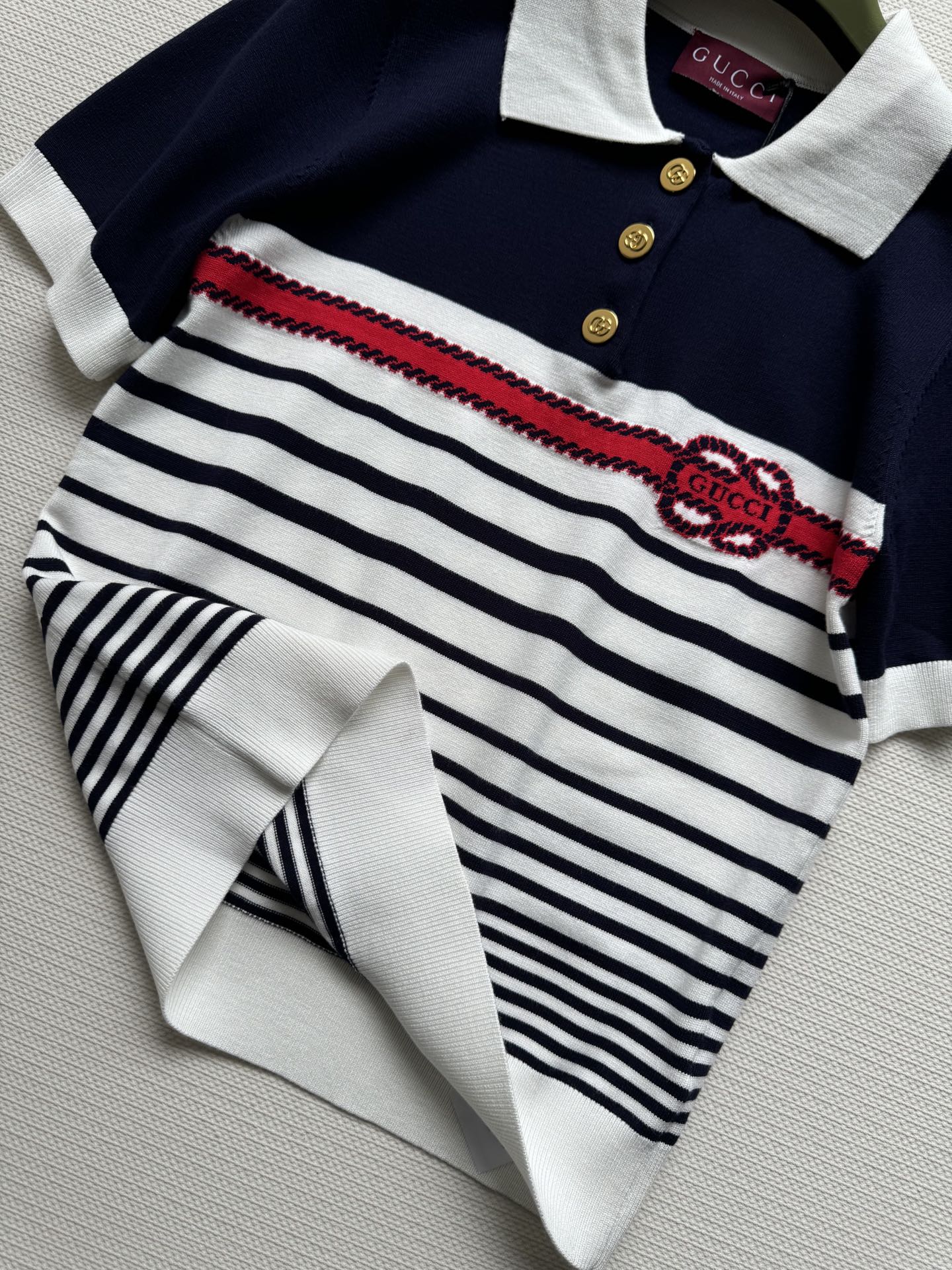 Gucci Striped Polo Knitted Top Cotton