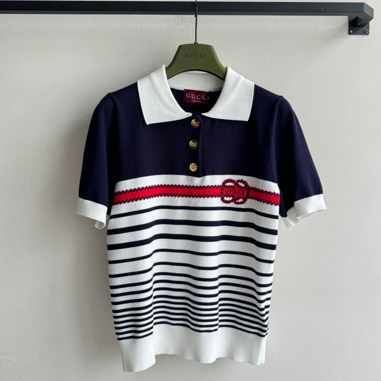 Gucci Striped Polo Knitted Top Cotton