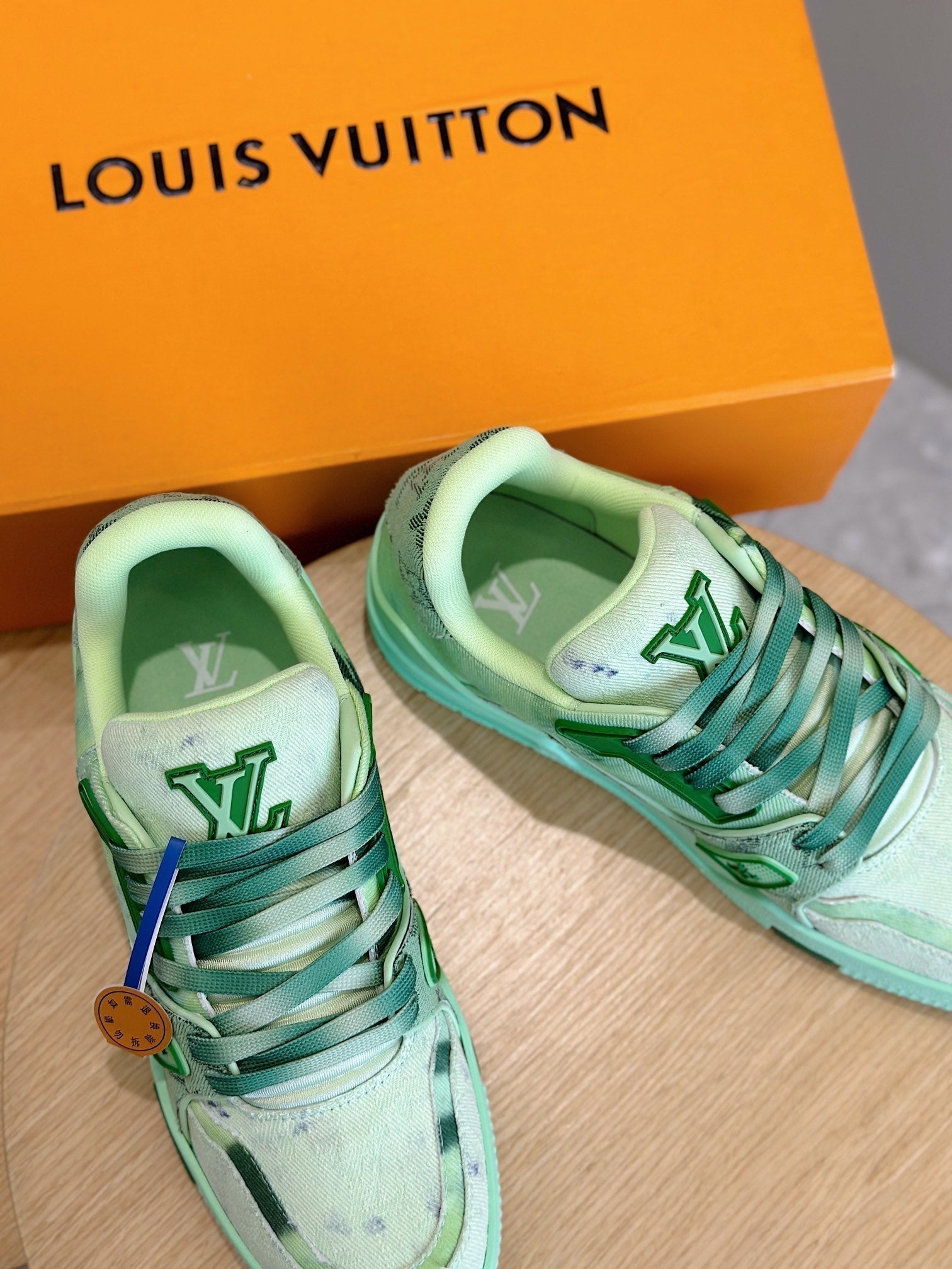 LV TRAINER SNEAKER LIGHT GREEN MONOGRAM DENIM AND CALFSKIN