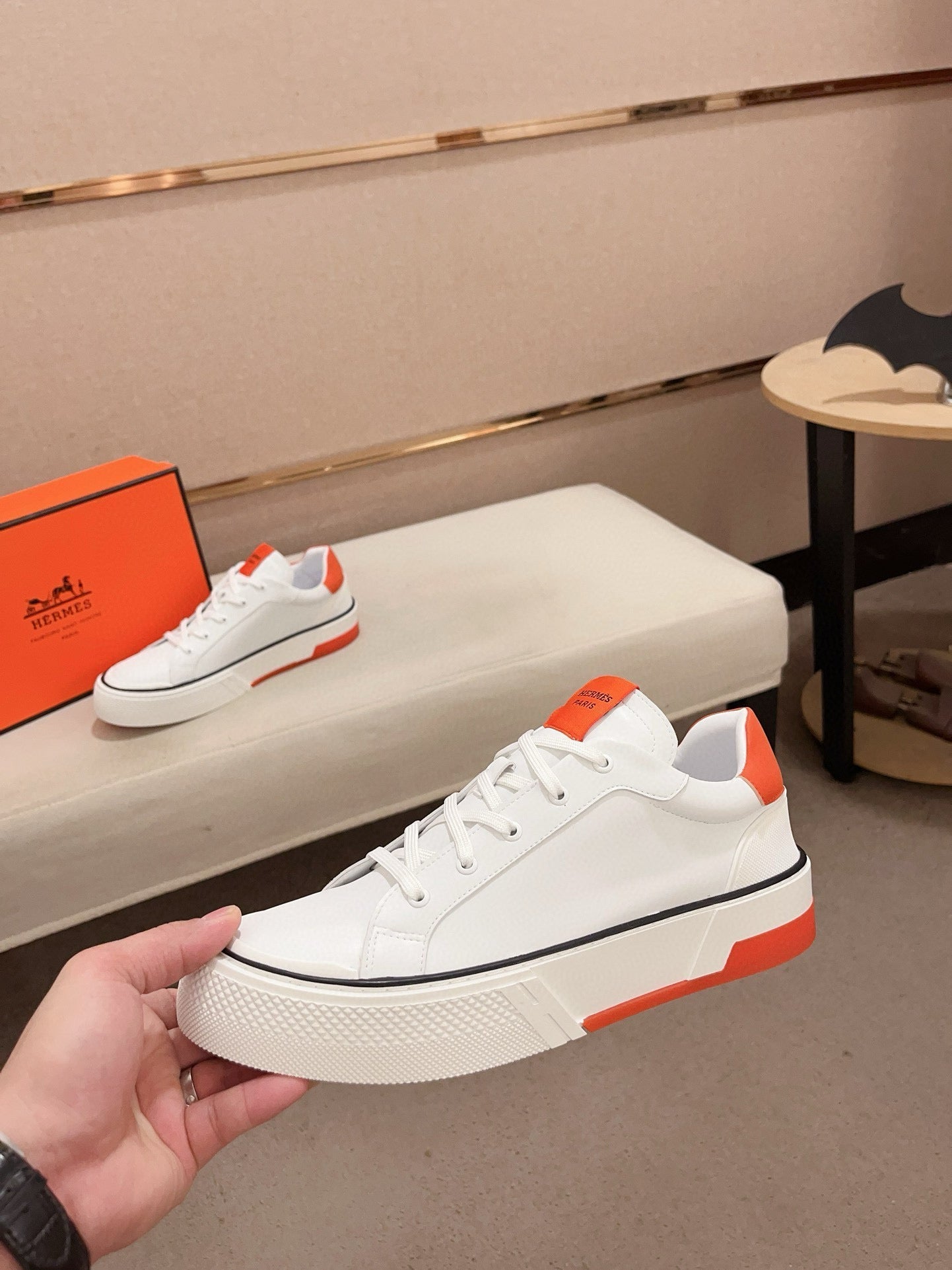 HM Men's Sneaker White Mix Orange Cowhide 564408