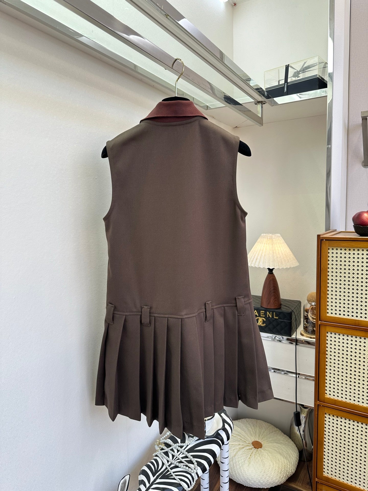 Miumiu 2026 Sleeveless Polo Dress Brown Cotton