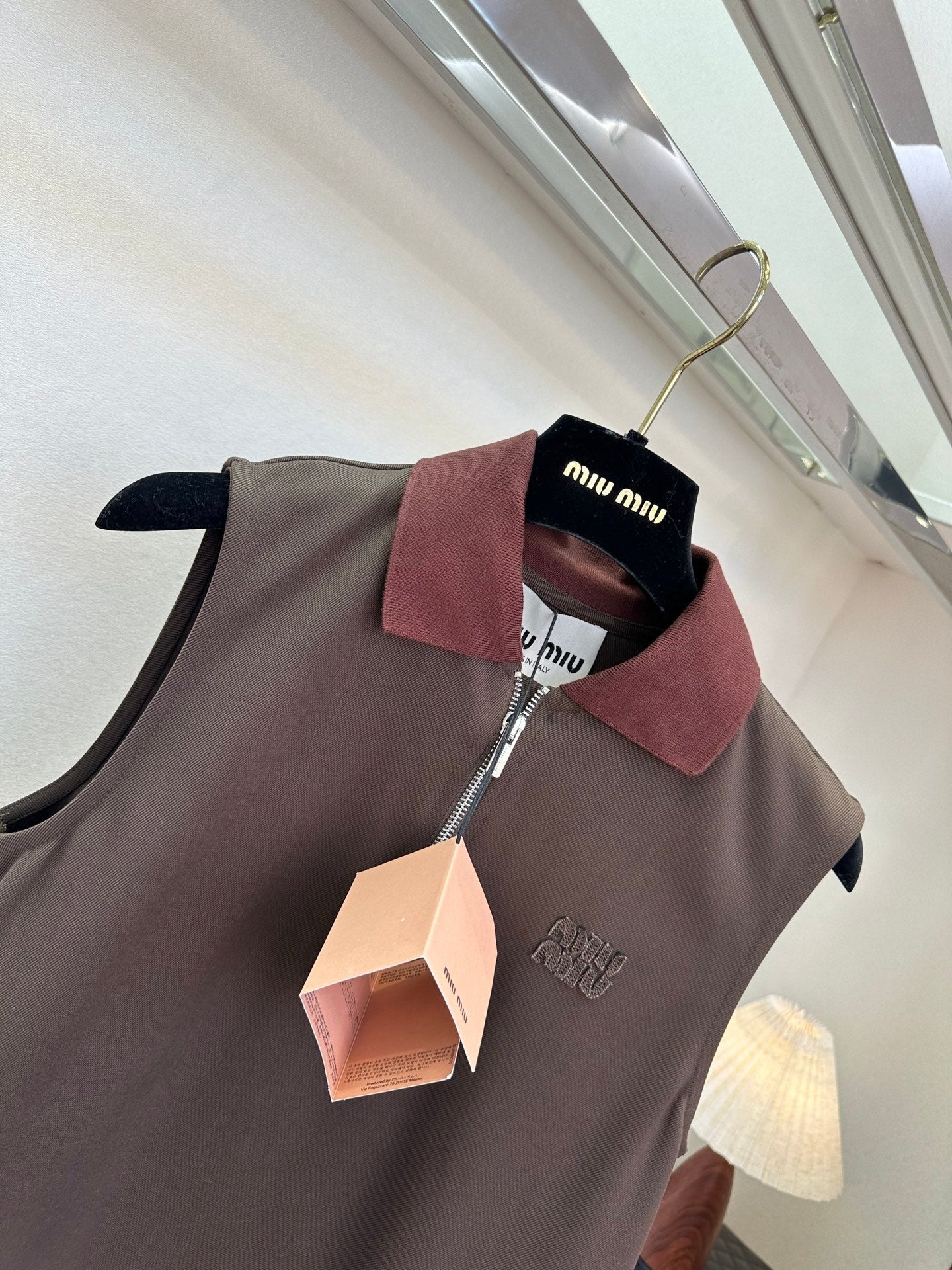 Miumiu 2026 Sleeveless Polo Dress Brown Cotton