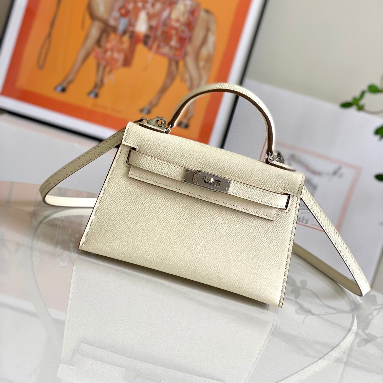 HM Mini Kelly 19cm Epsom Silver Hardware