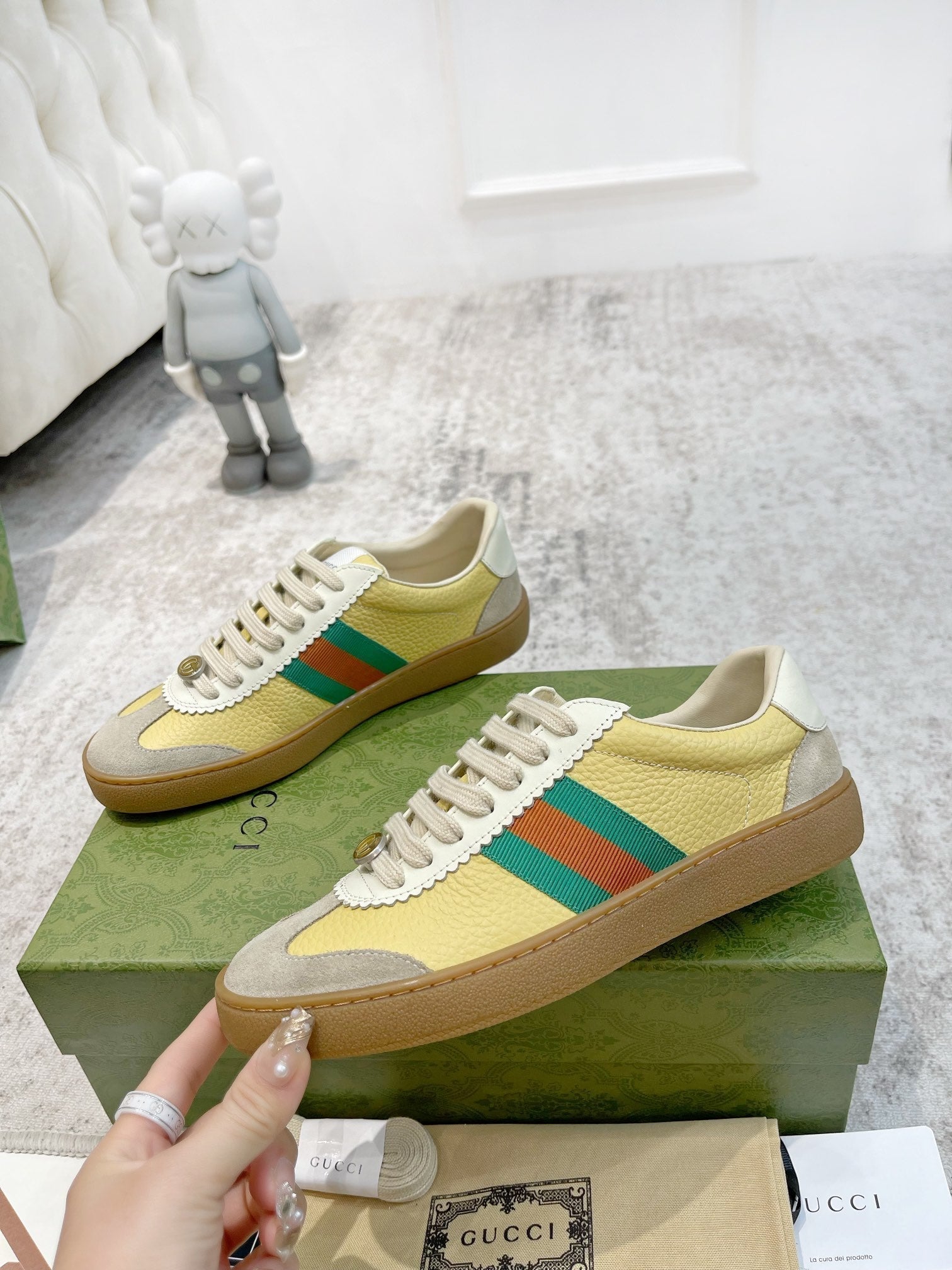 GG Men's Web Sneaker Yellow Cowhide Suede 853919