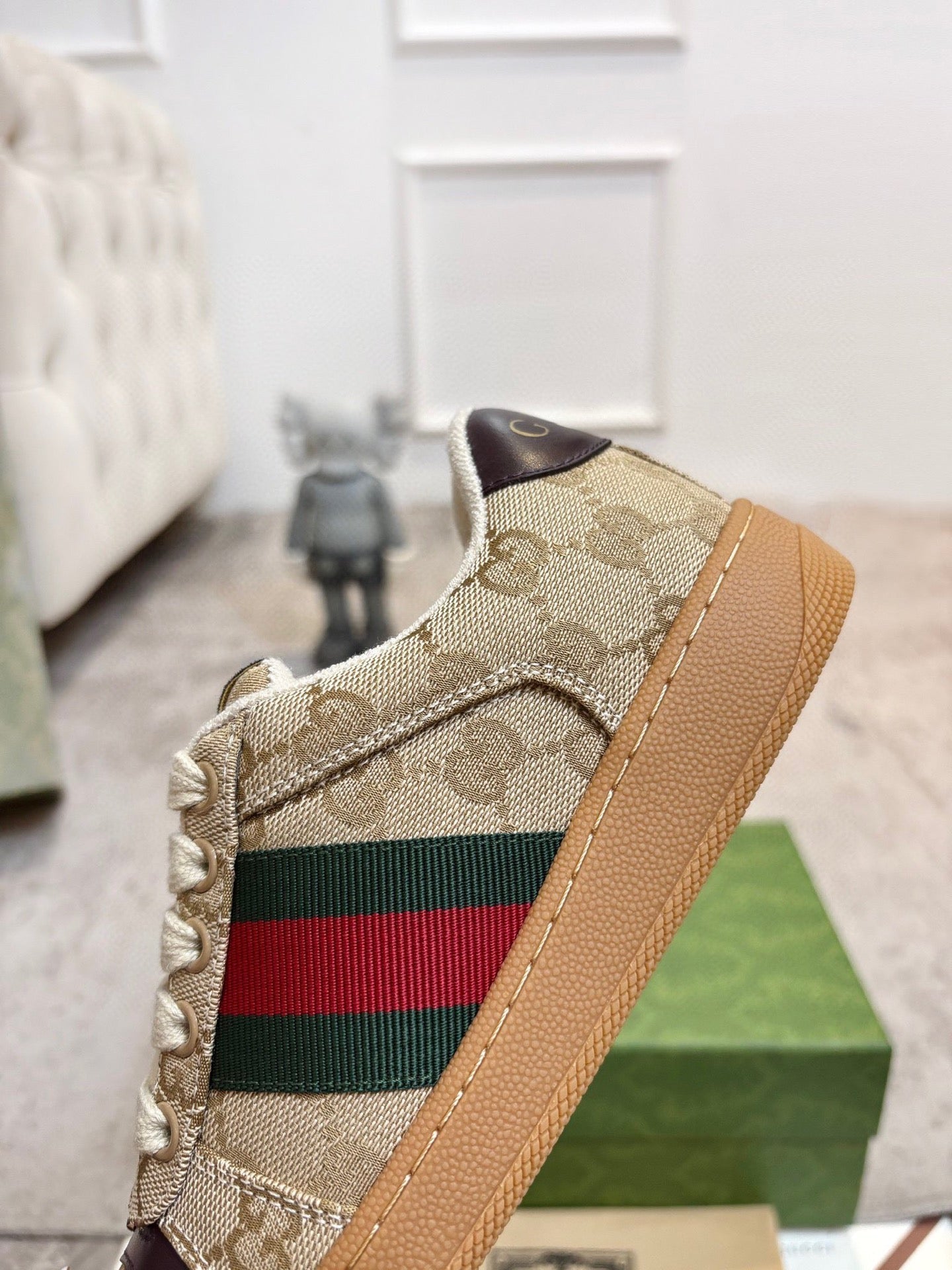 GG 26ss Screener Sneaker Beige Brown Canvas Cowhide 697183