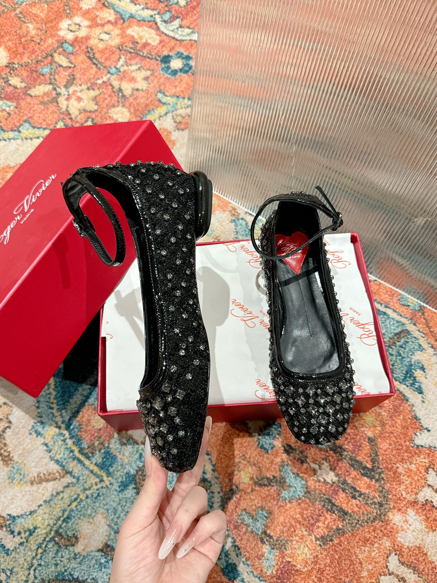 Viv 25 Mary Jane Flats Black Fabric Rhinestone 247125