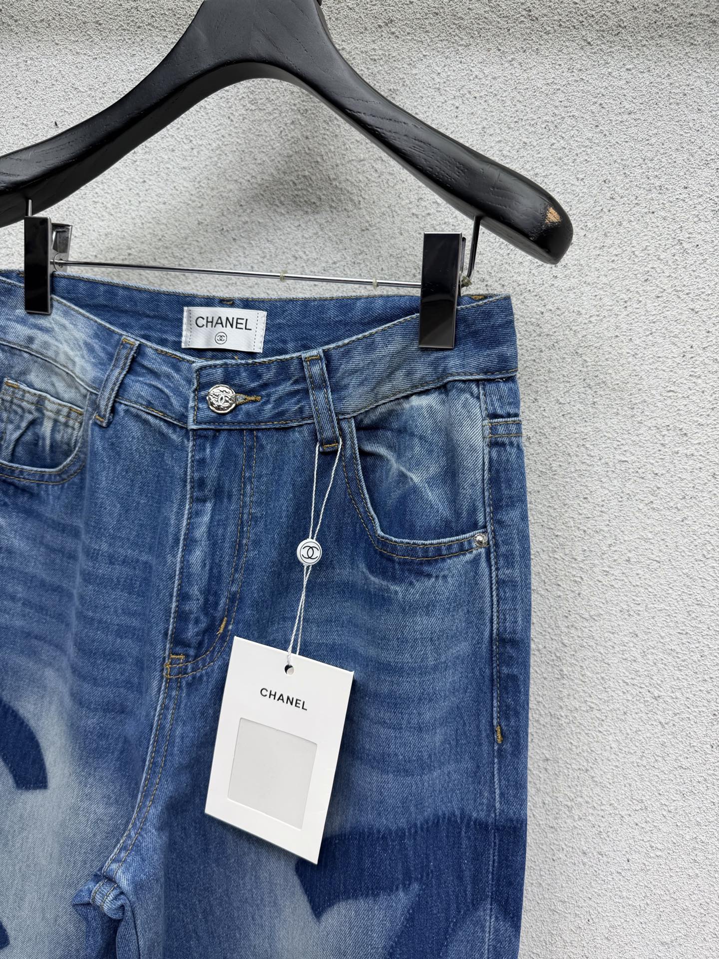 Chanel 2026 Shadow Double C Logo Straight Leg Jeans Blue Cotton 295947