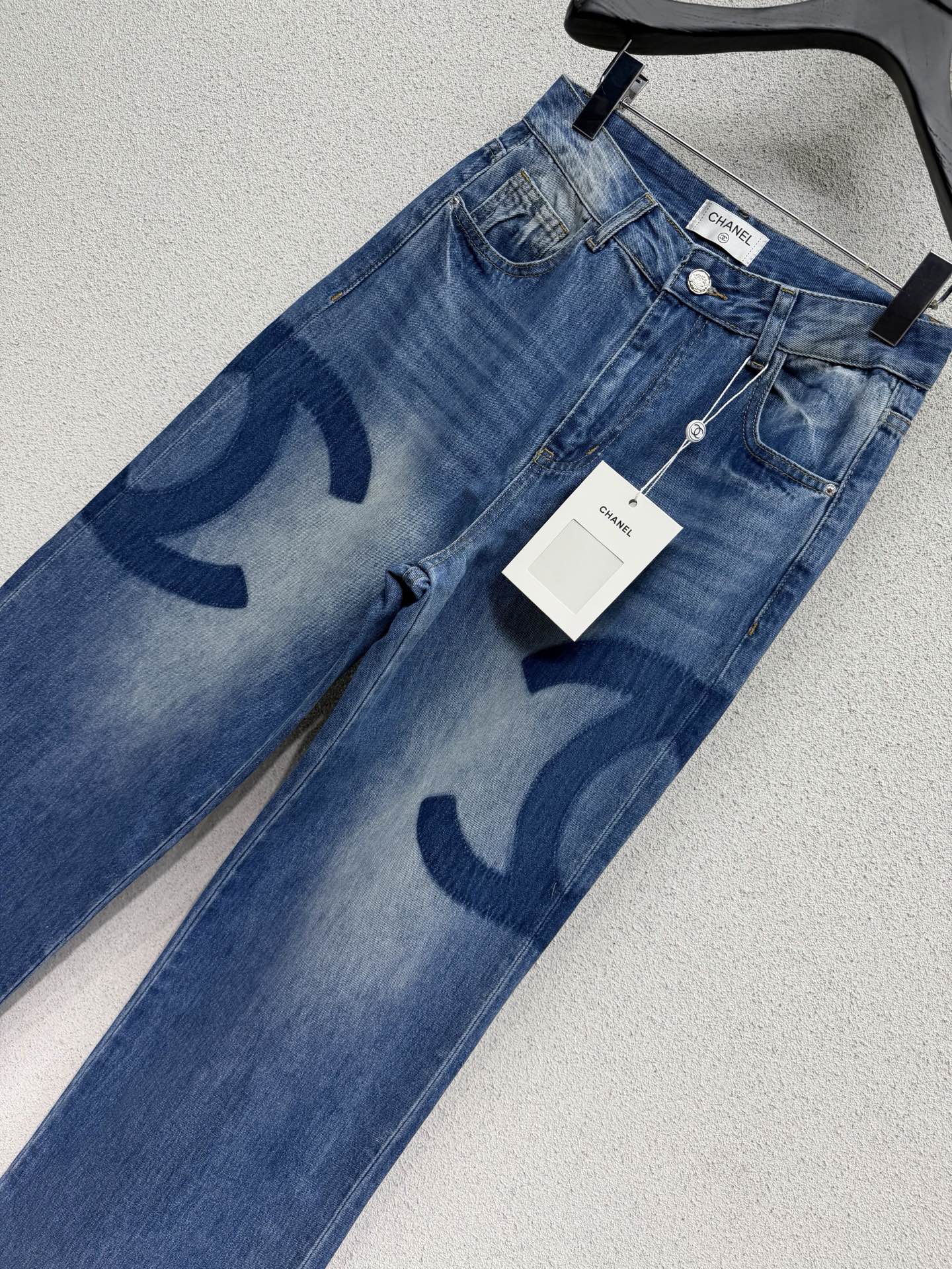 Chanel 2026 Shadow Double C Logo Straight Leg Jeans Blue Cotton 295947