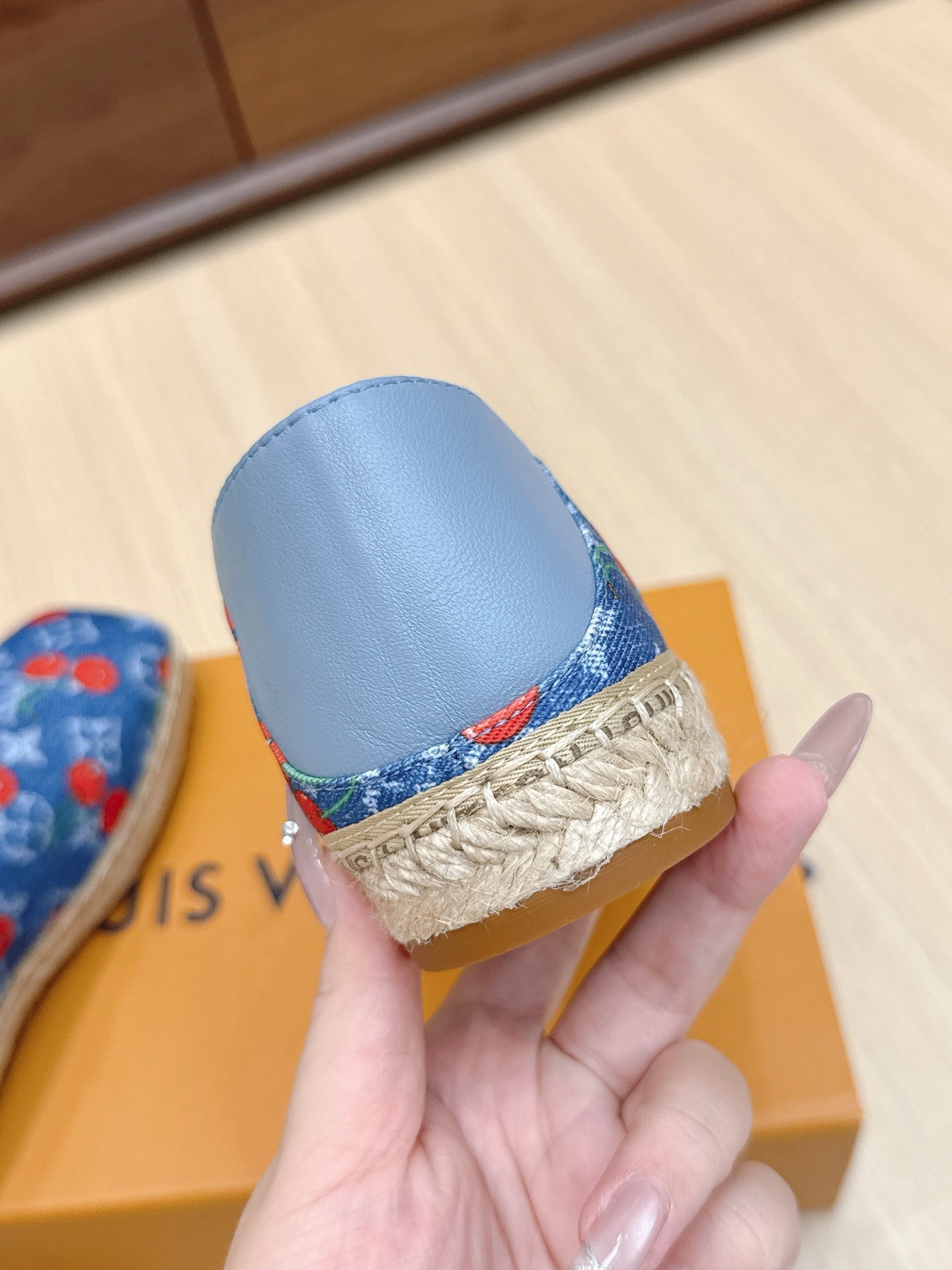 LV 26ss Loafers Blue Red Monogram Denim 656964