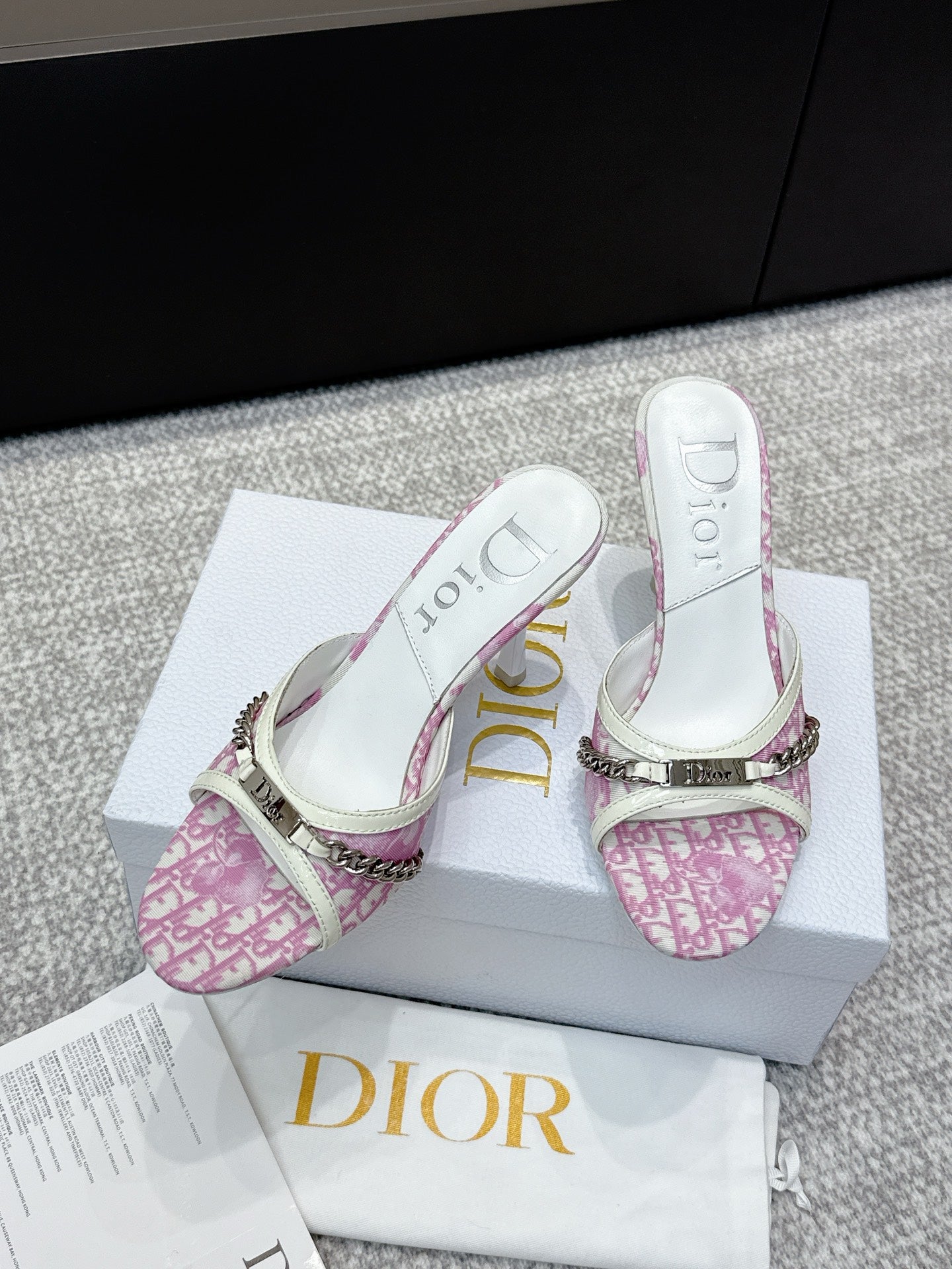 CD 26s High Heels Sandals 85 White Pink Fabric Cowhide 661471